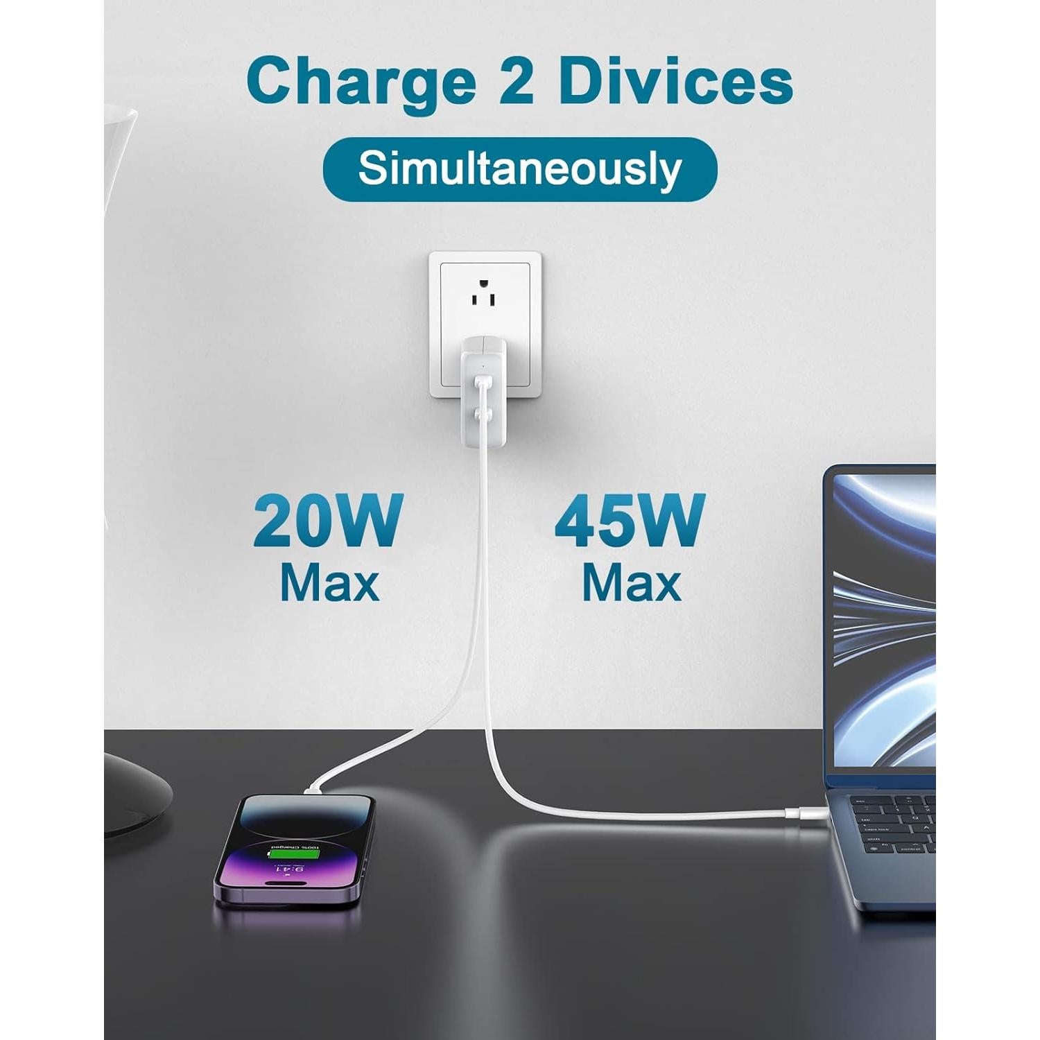 Cargador USB-C 67W Doble Puerto para MacBook y iPhone