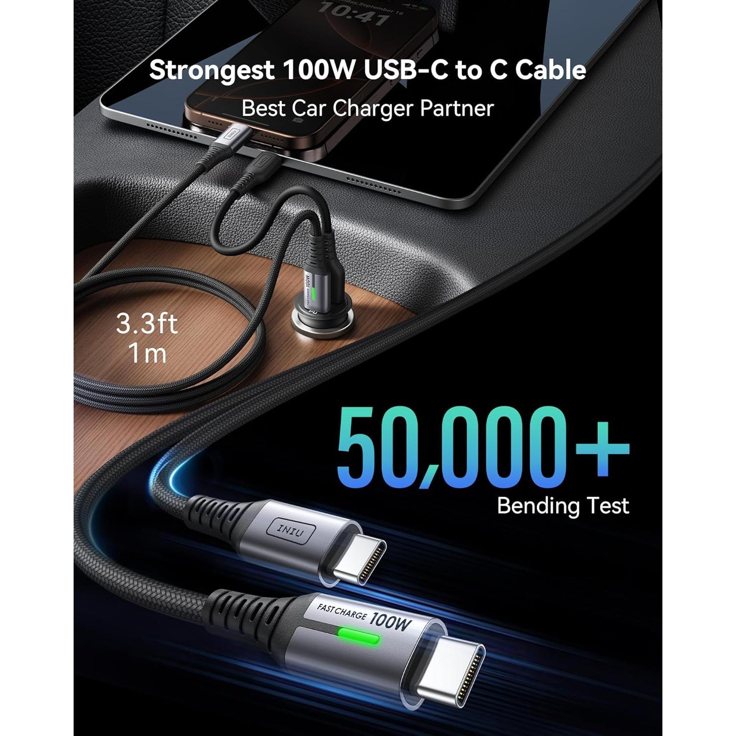 Cargador de Coche INIU 60W USB-C y USB-A con Cable 1m
