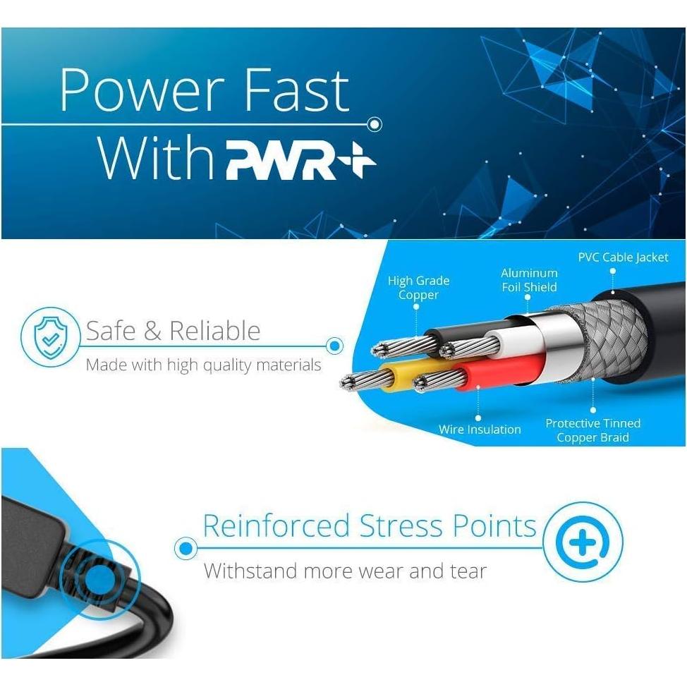 Cable de Alimentación AC 3 Clavijas PWR+ 1.83m para Laptops