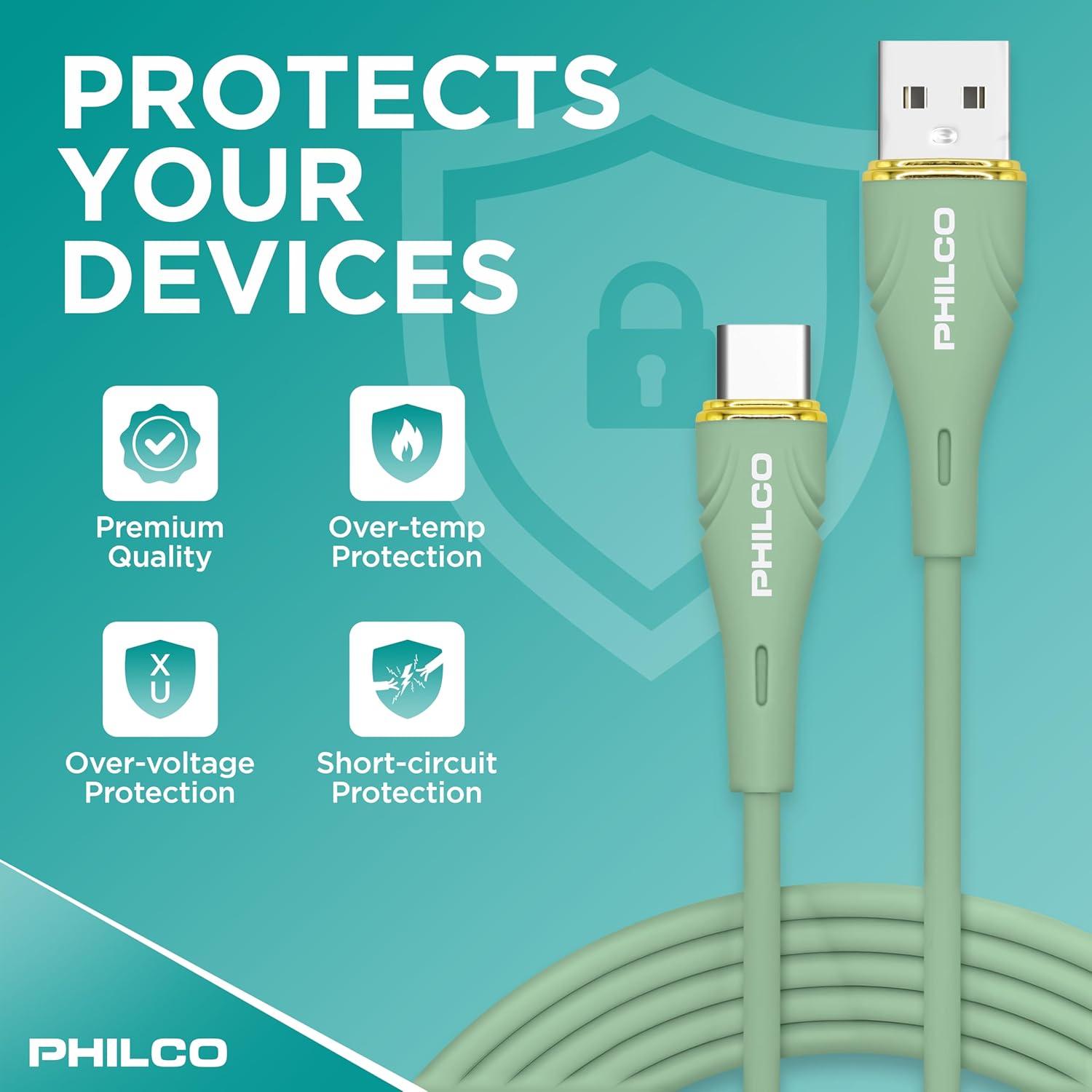 Cable USB a USB C Philco 20W 1.22M Verde 2PK Carga Rápida