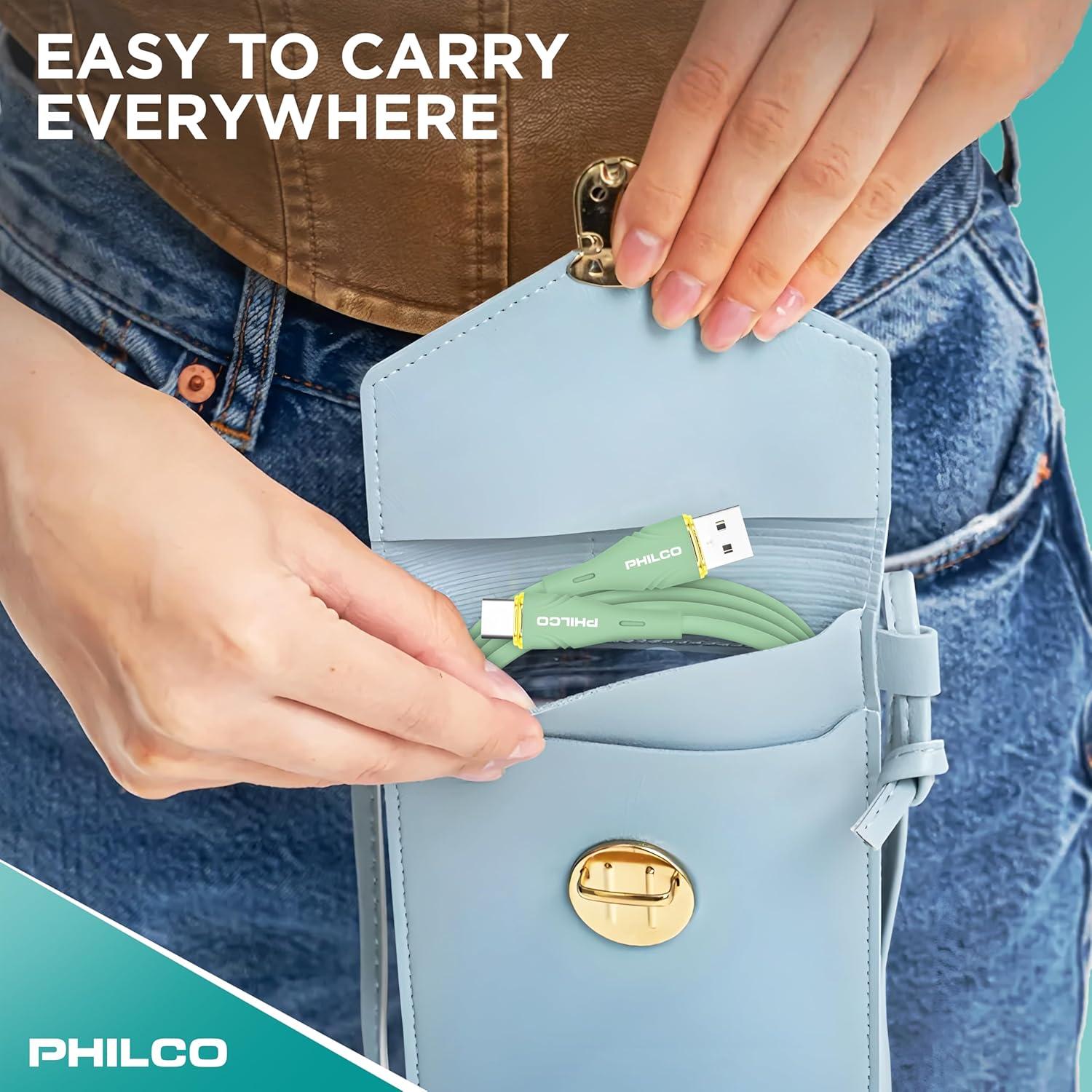 Cable USB a USB C Philco 20W 1.22M Verde 2PK Carga Rápida