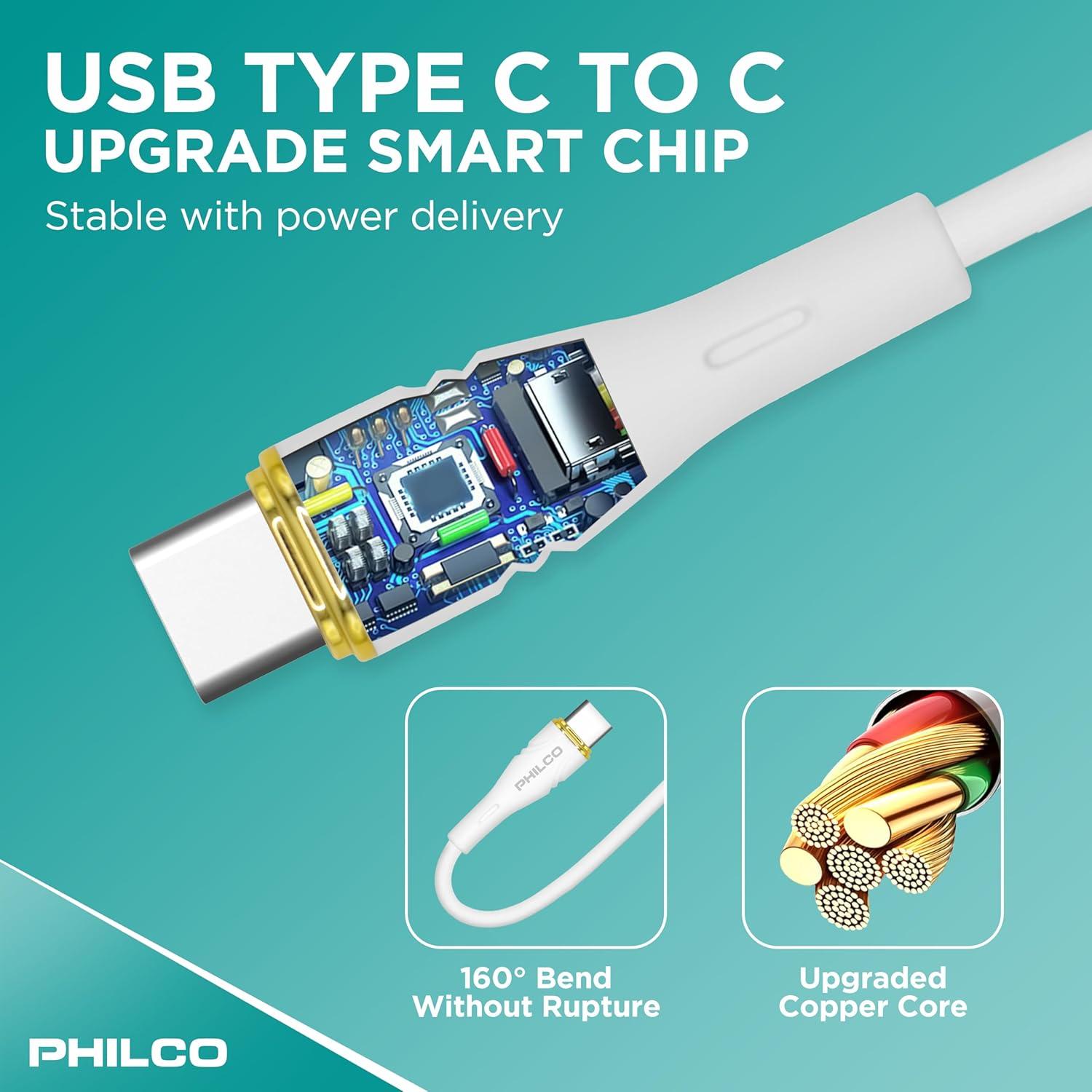 Cable USB C a USB C Philco 20W 1.22M Silicona Duradero