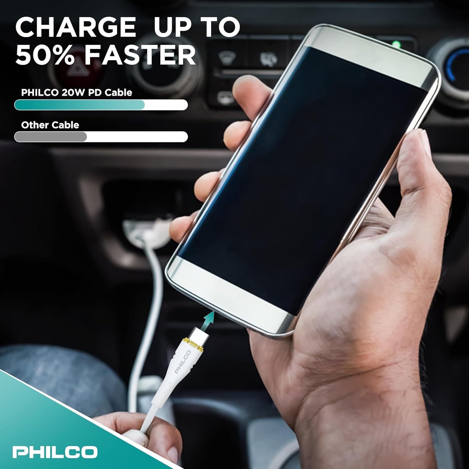 Cable USB C a USB C Philco 20W 1.22M Silicona Duradero