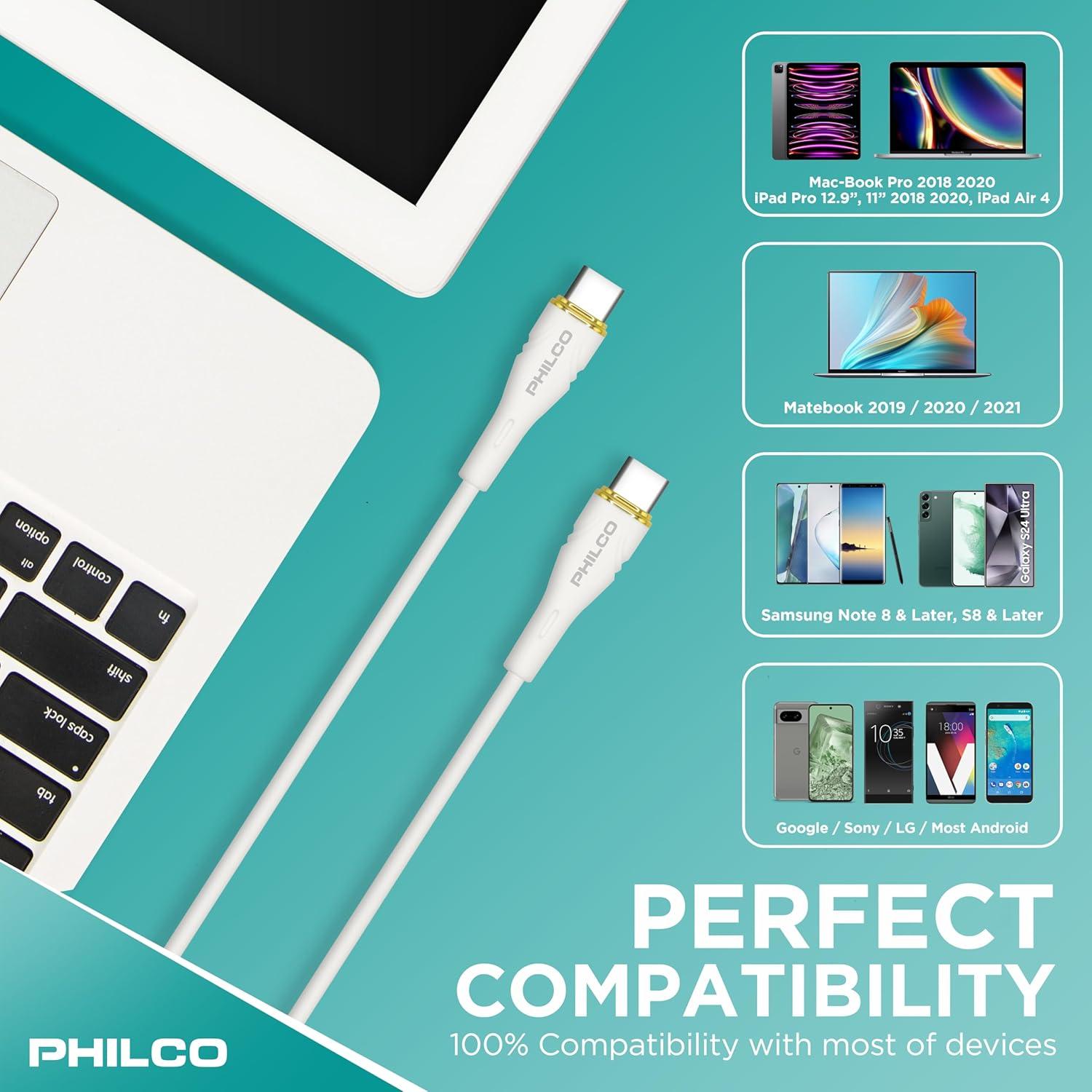 Cable USB C a USB C Philco 20W 1.22M Silicona Duradero