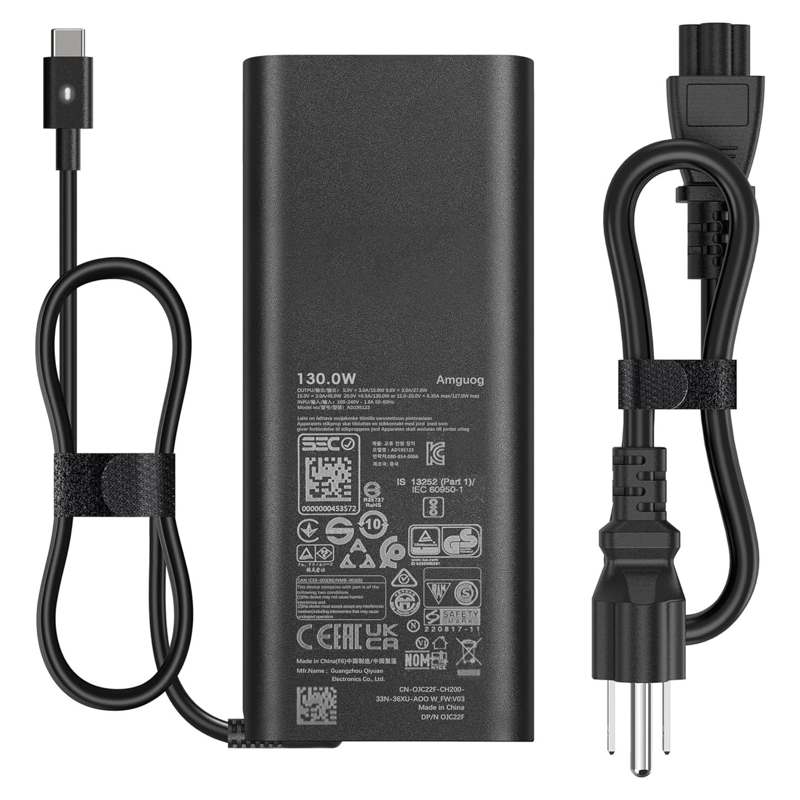 Cargador de Laptop 130W Tipo C Compatible con Dell XPS y Precision