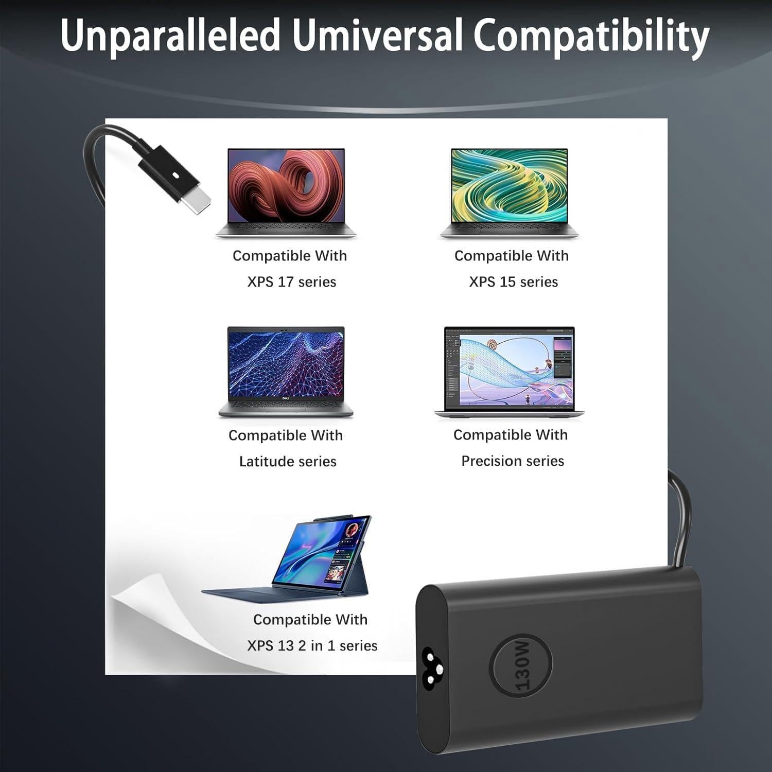 Cargador de Laptop 130W Tipo C Compatible con Dell XPS y Precision