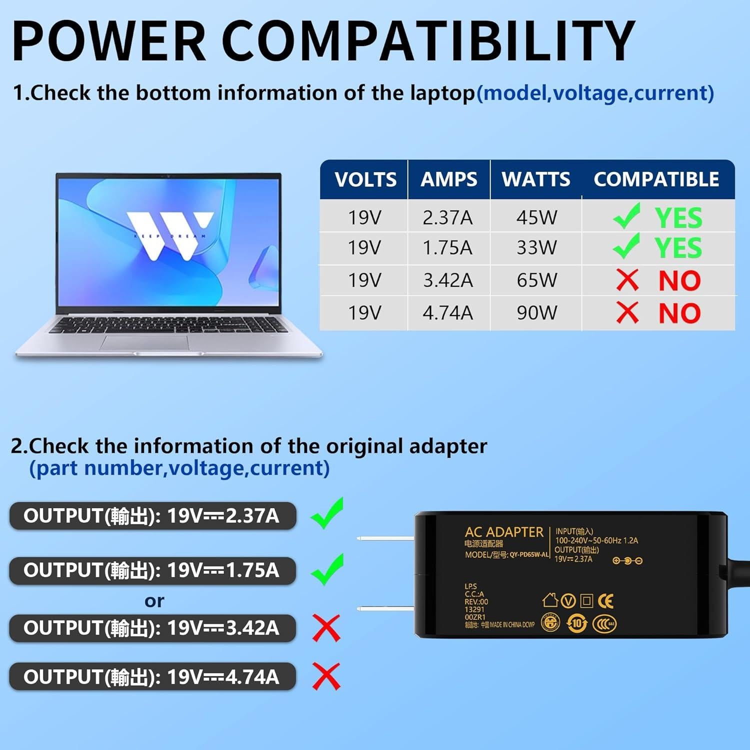 Cargador de Laptop 45W Aimusen para Asus Vivobook y ZenBook