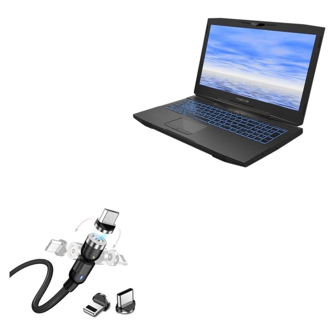 BoxWave Cable Compatible with Hyundai Kanabo Gaming Laptop - MagnetoSnap AllCharge Cable, Magnet Charging Cable USB Type-C Micro USB - Jet Black