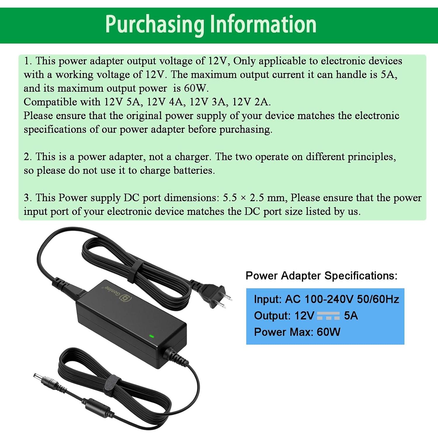 Adaptador de corriente 12V 5A fit-power para monitores AOC y Dell