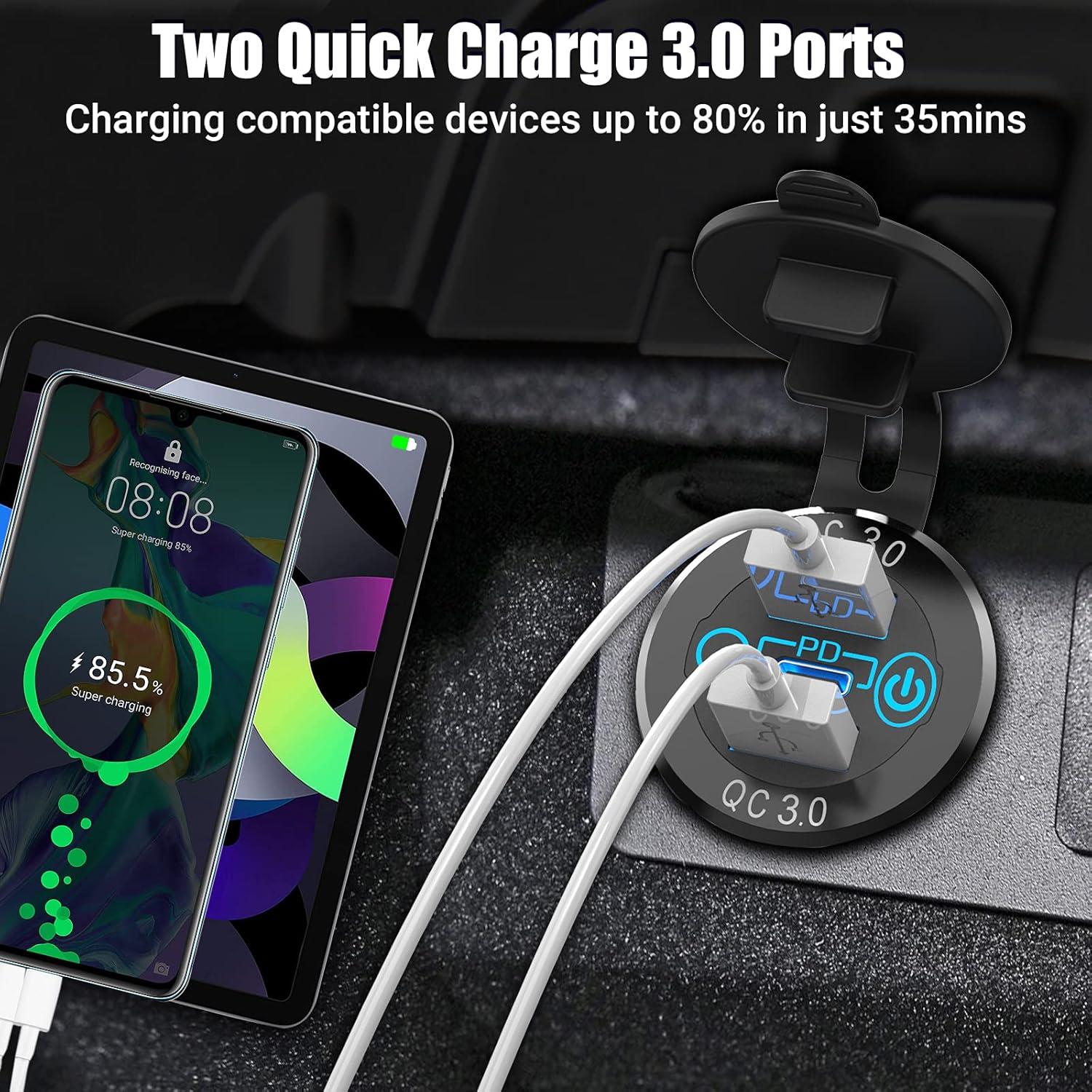 Cargador de coche USB-C Qidoe 12V 56W Doble QC3.0
