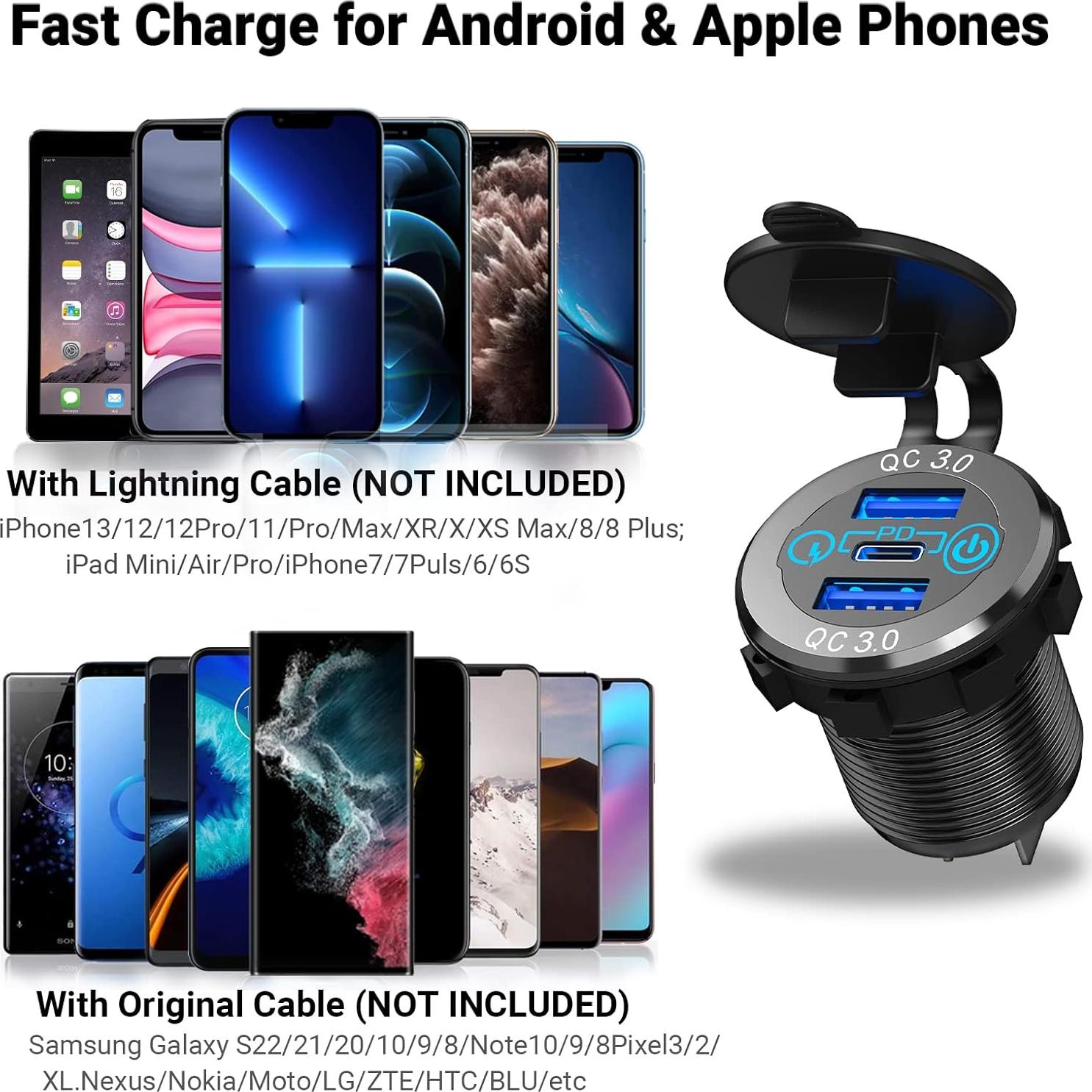 Cargador de coche USB-C Qidoe 12V 56W Doble QC3.0