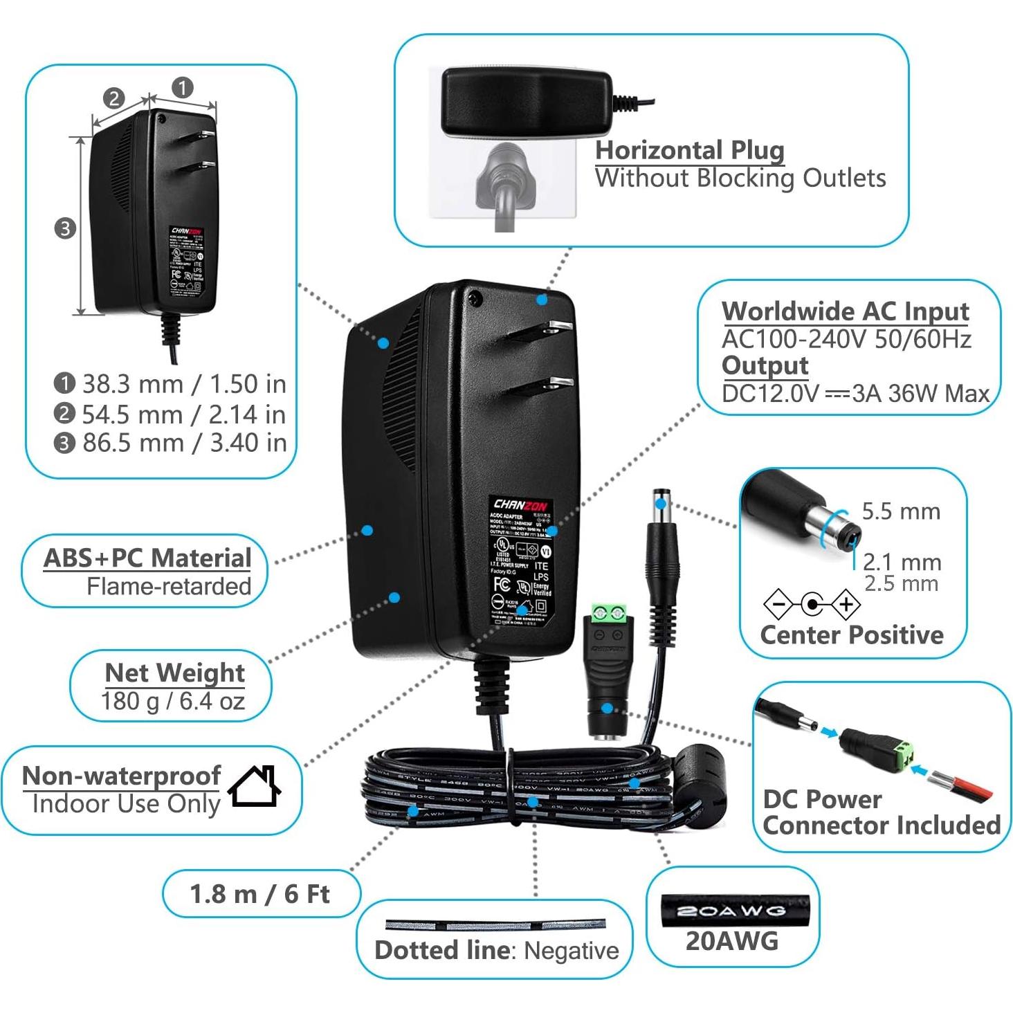 Adaptador de Corriente 12V 3A CHANZON PSU Regulada