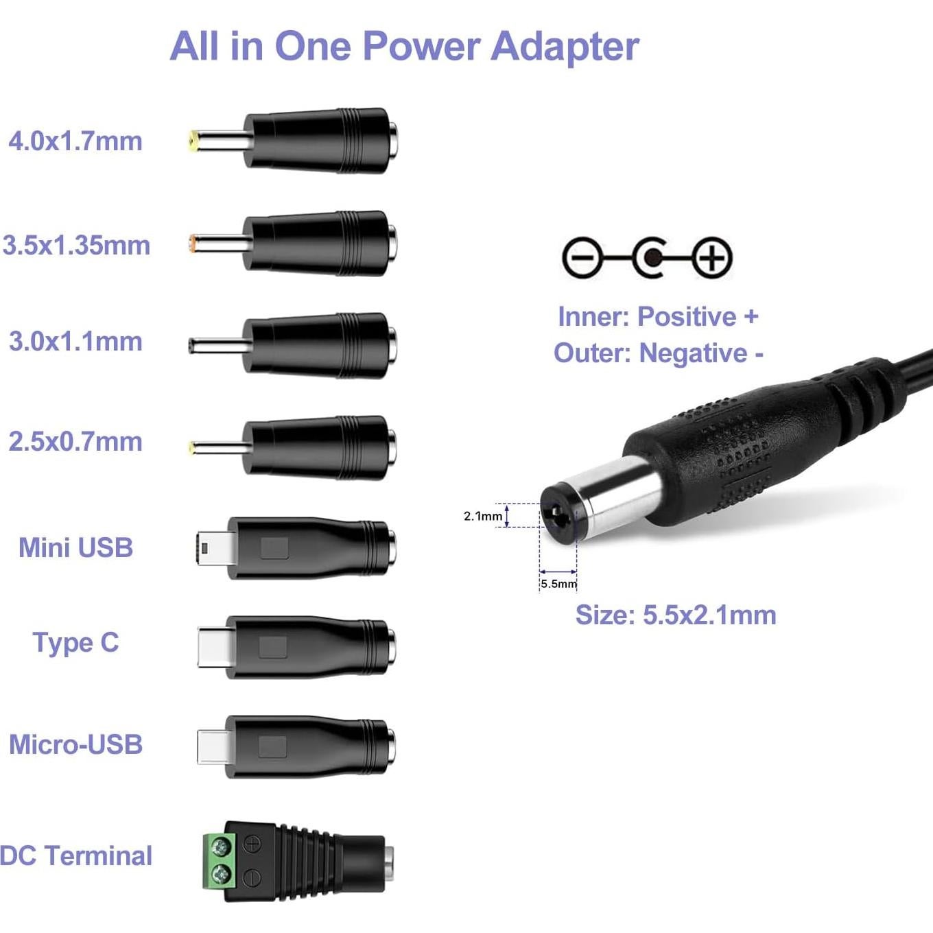 Adaptador de corriente 5V 2A iCreatin con 8 puntas DC