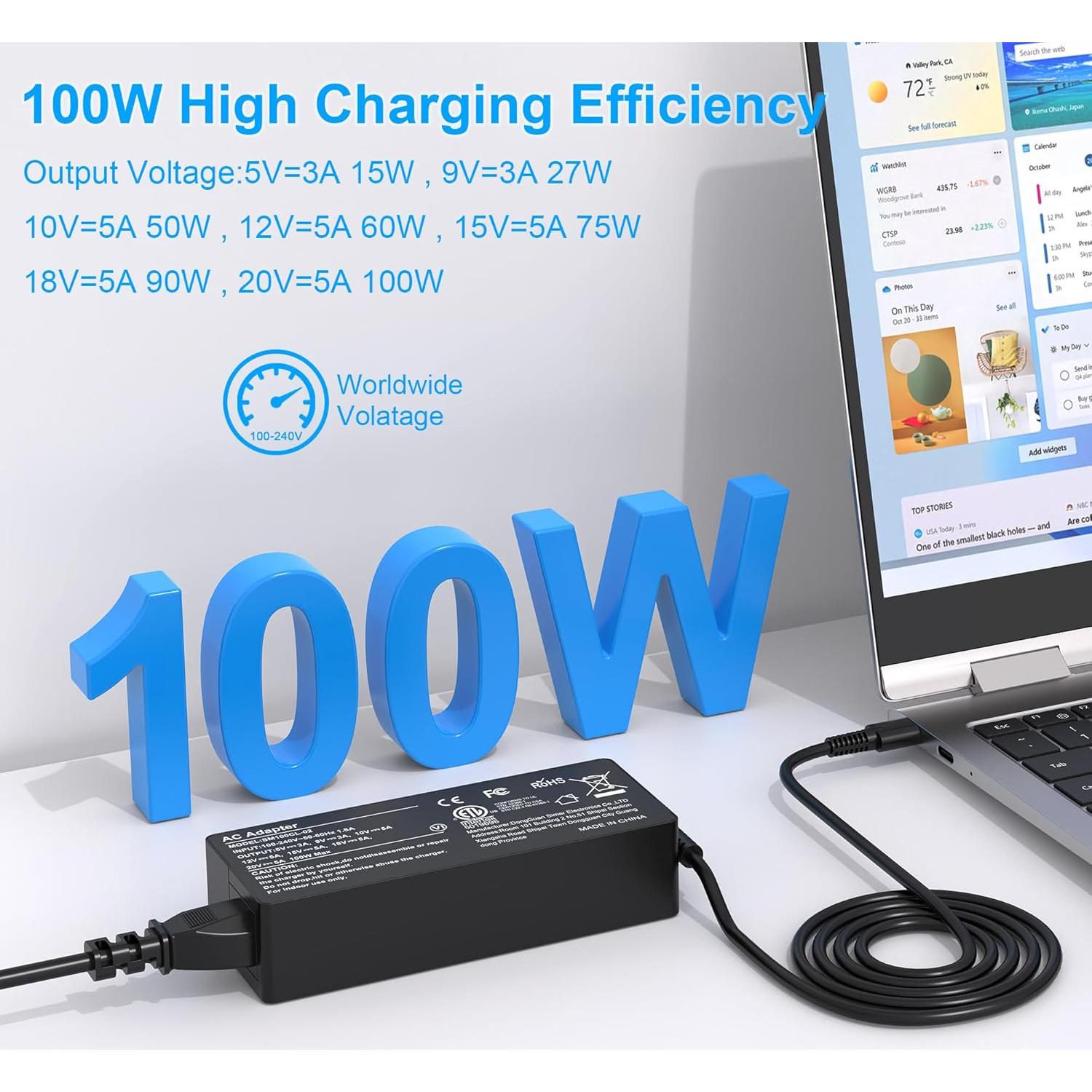 Cargador USB C 100W YTech para Laptop Lenovo MacBook HP