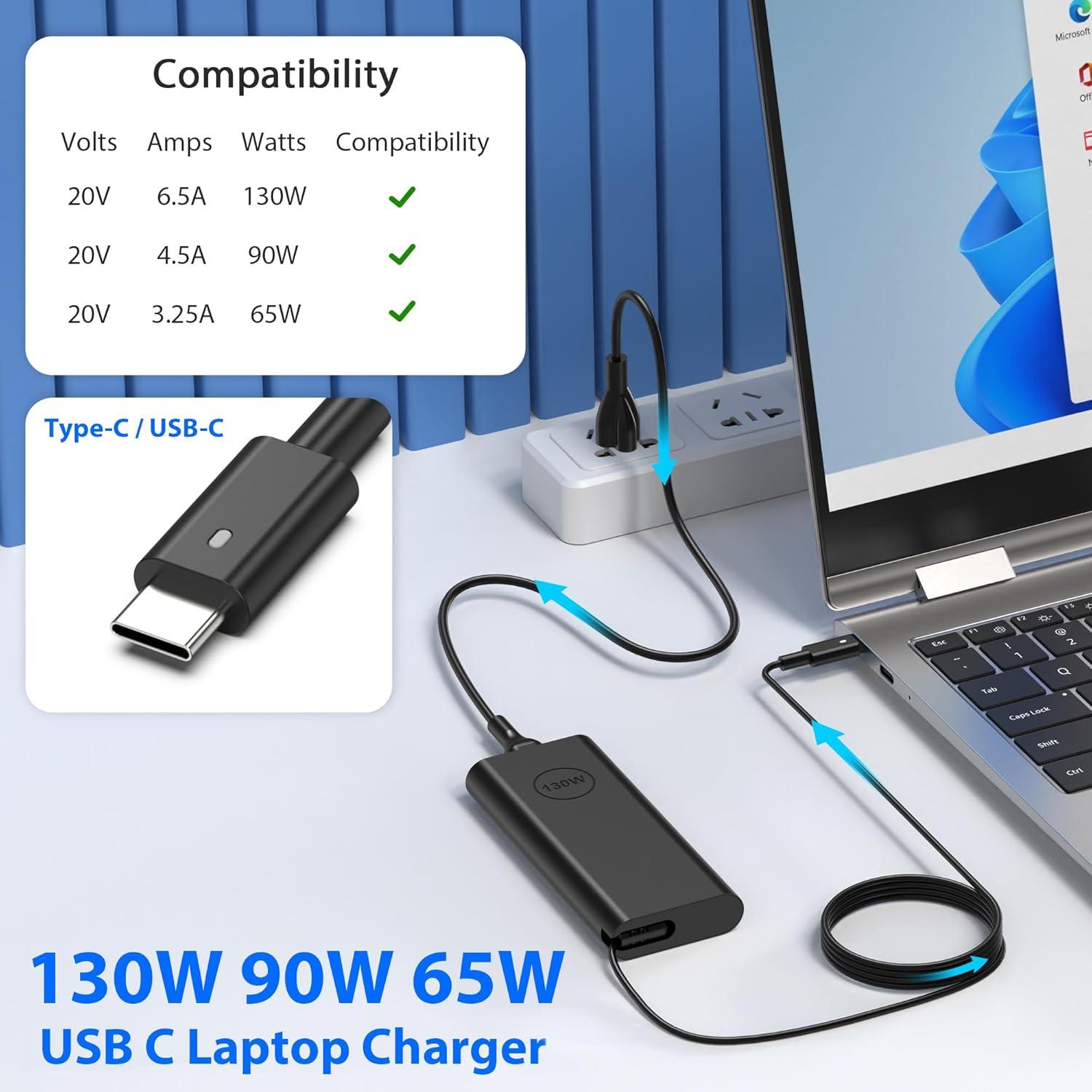 Cargador USB C 130W QIOUZW Compatible con Dell XPS y Latitude
