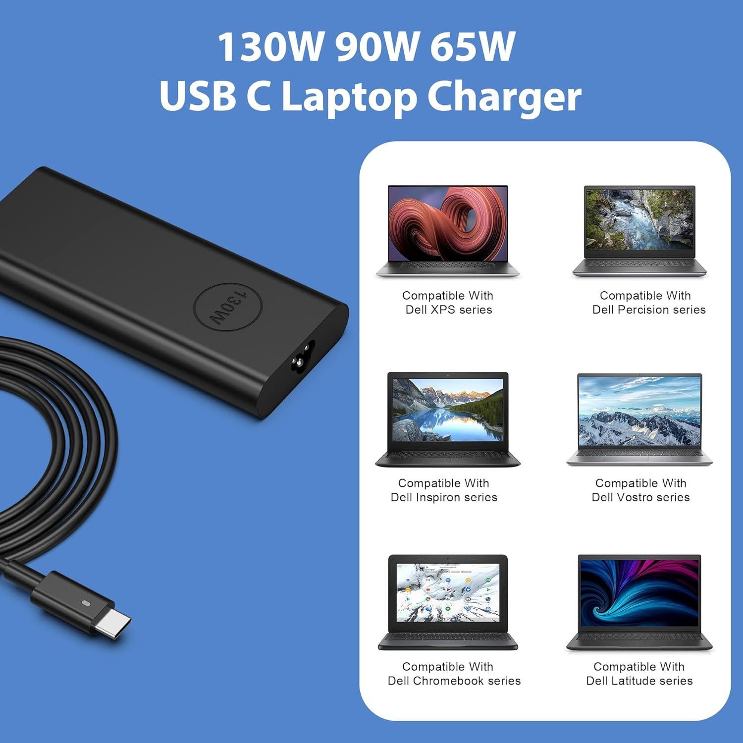 Cargador USB C 130W QIOUZW Compatible con Dell XPS y Latitude