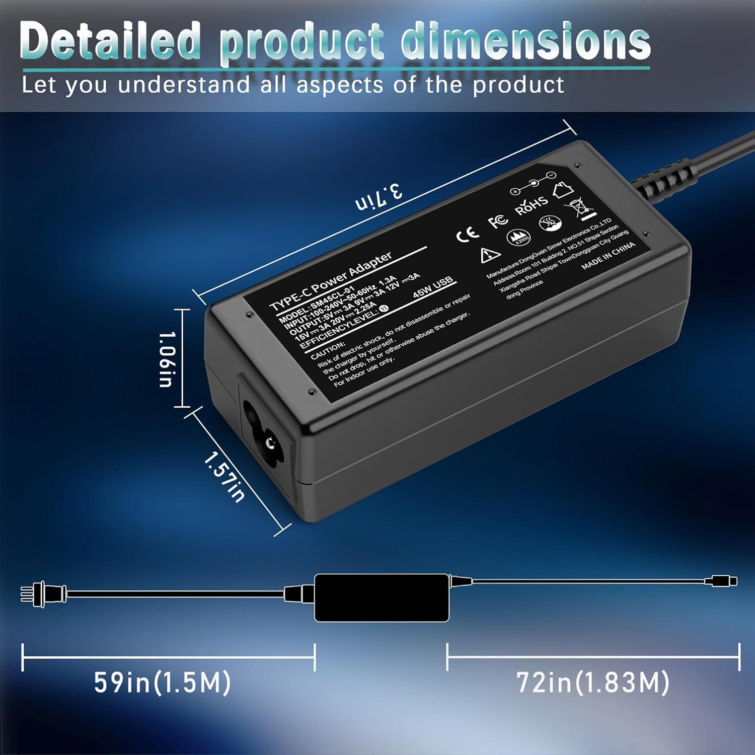 Cargador USB-C 45W Gnusmasph para Chromebook HP Lenovo Dell