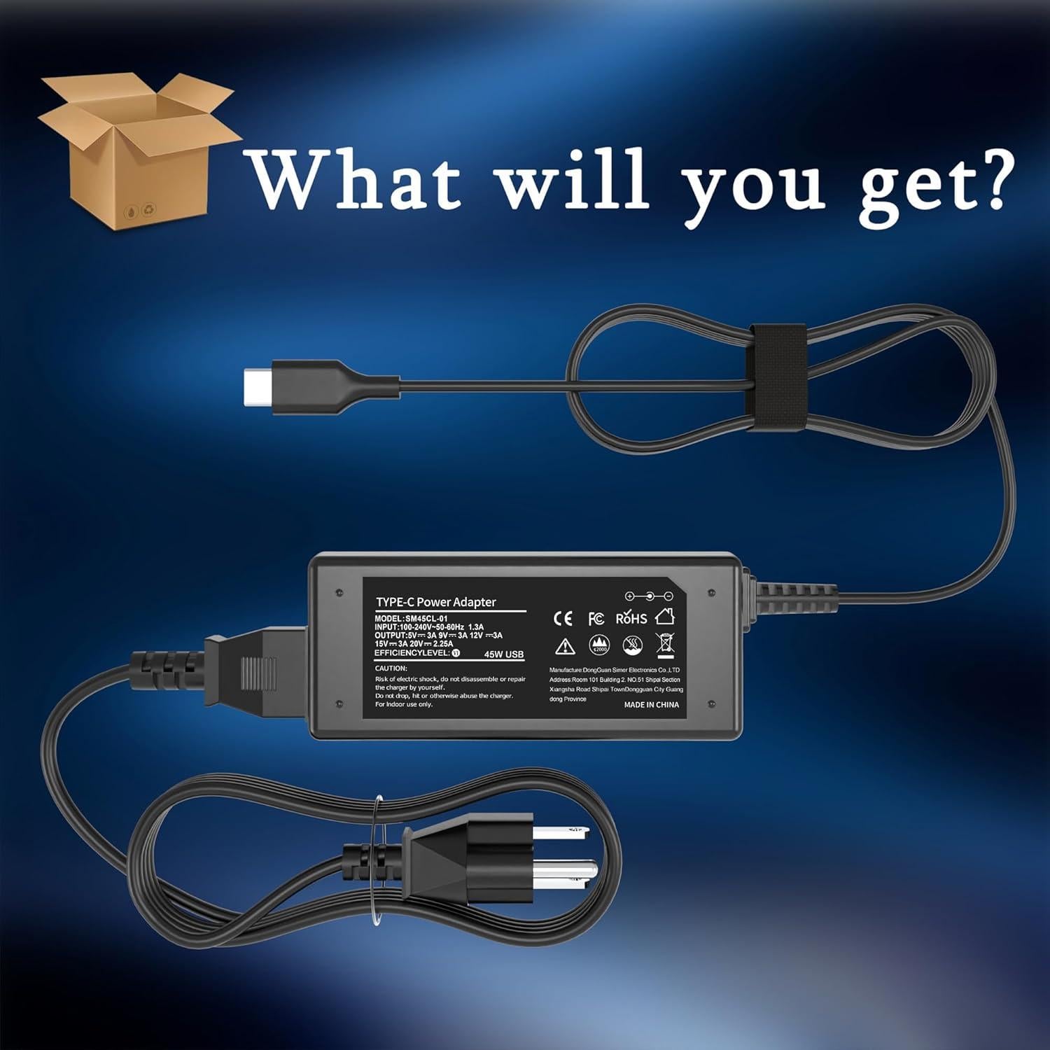 Cargador USB-C 45W Gnusmasph para Chromebook HP Lenovo Dell