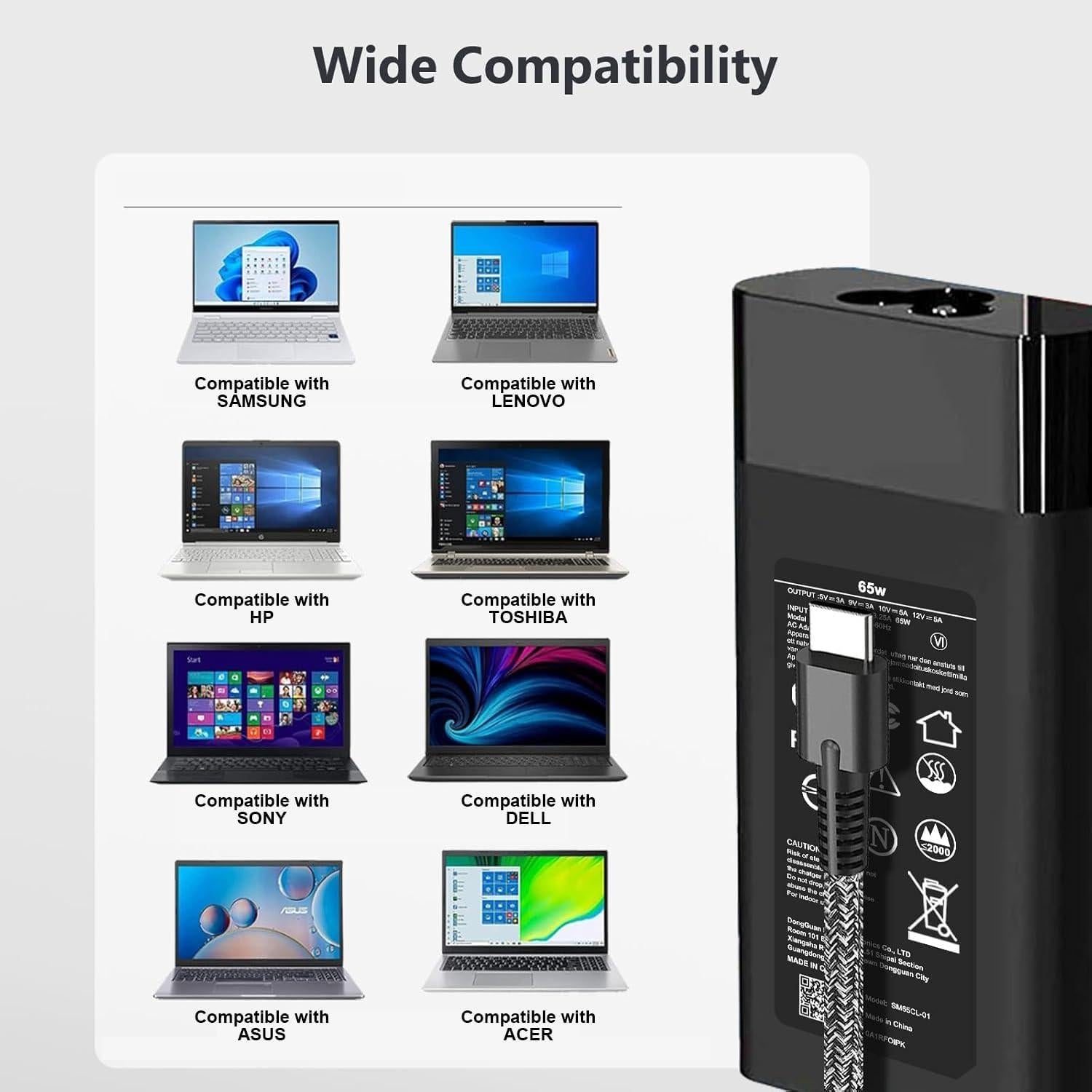 Cargador USB C 65W JEIBAO para HP Chromebook y EliteBook