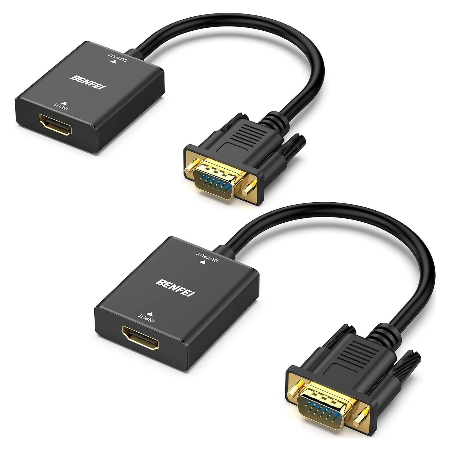 Adaptador HDMI a VGA Benfei - 2 Paquetes, 1080p, Negro
