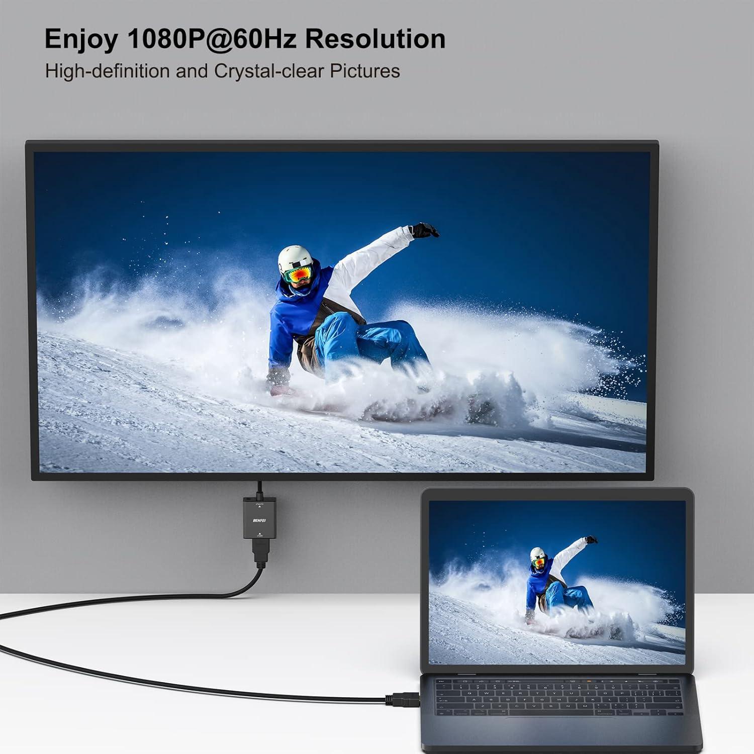 Adaptador HDMI a VGA Benfei - 2 Paquetes, 1080p, Negro