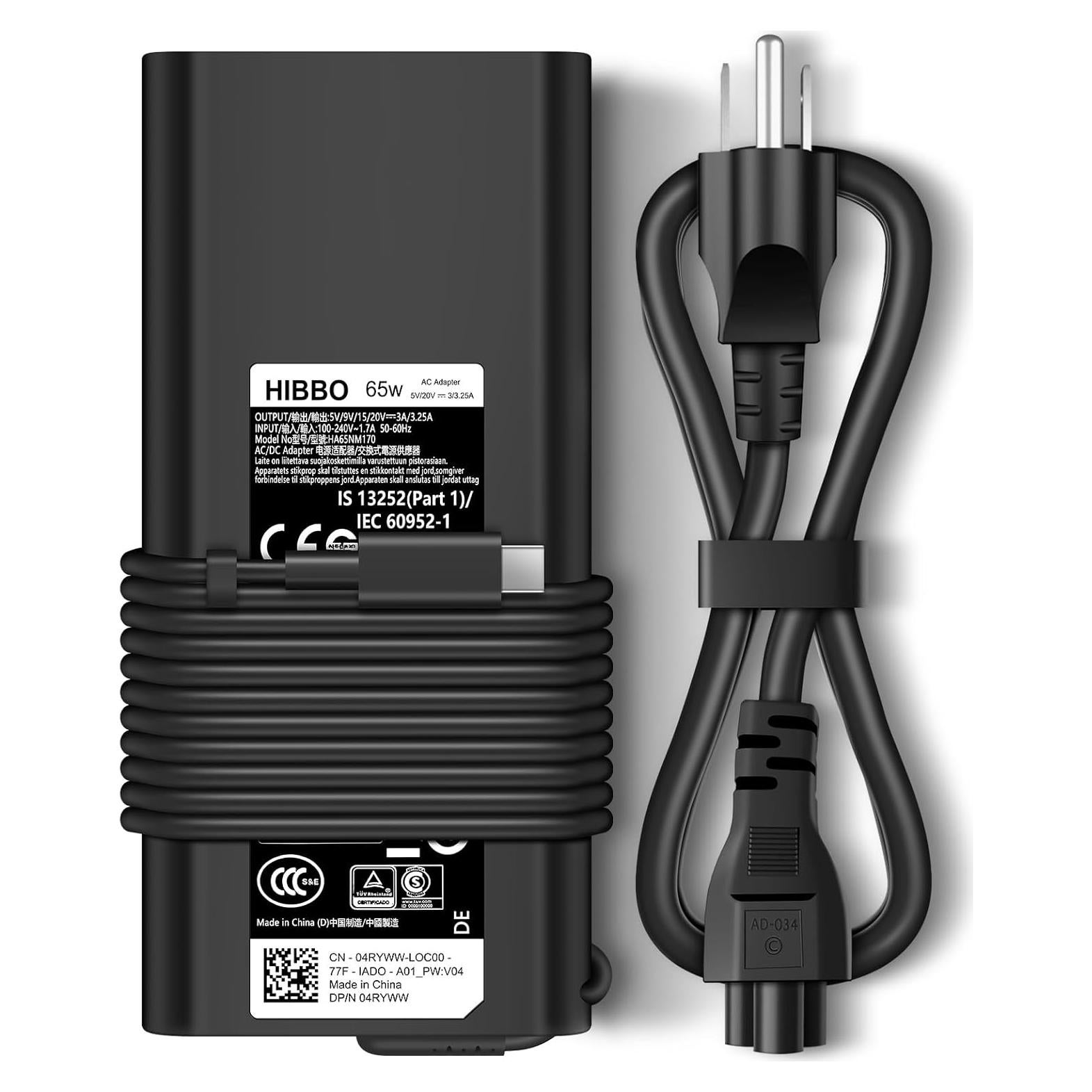 Cargador USB-C 65W HIBBO para Laptop HP y Dell