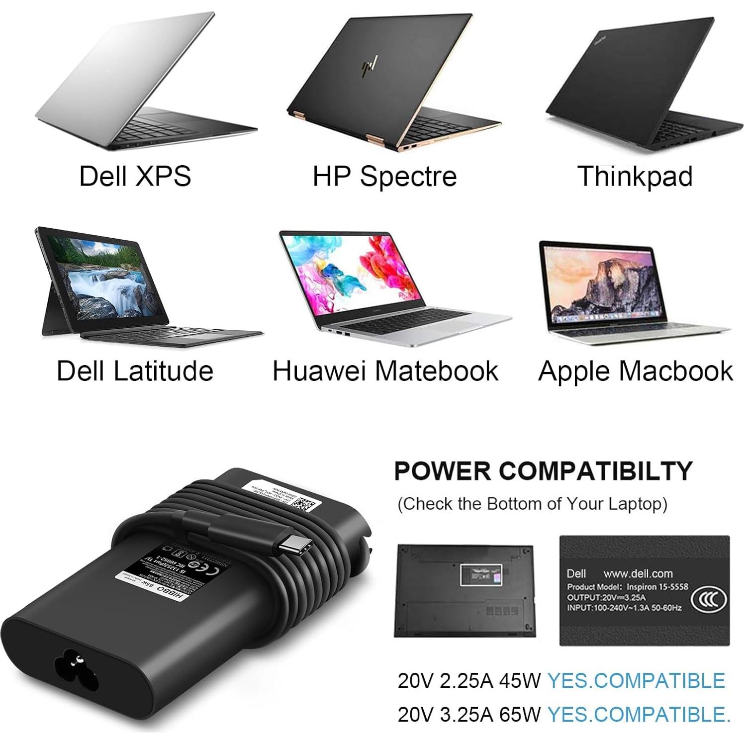 Cargador USB-C 65W HIBBO para Laptop HP y Dell