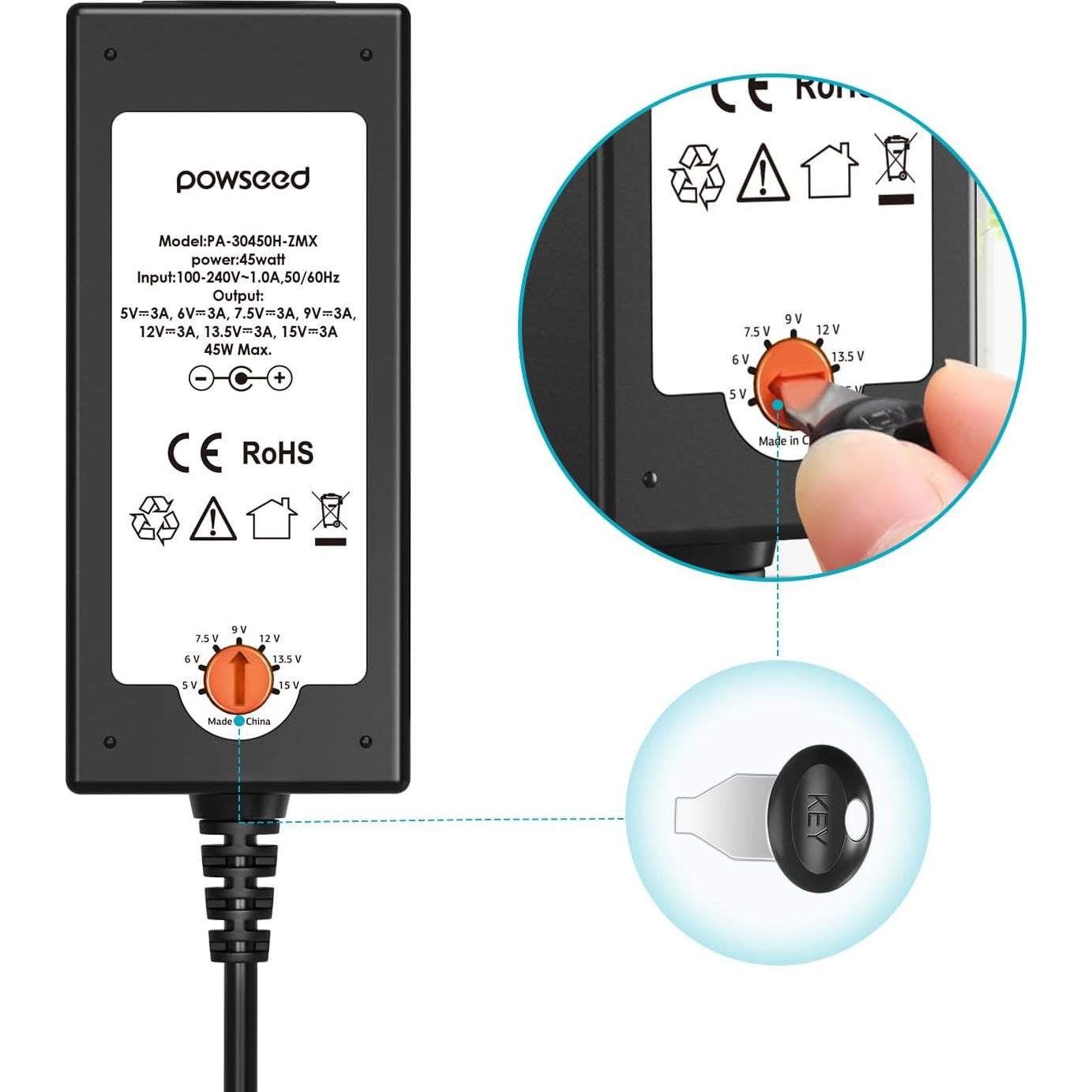 Adaptador de CA Universal ZOZOPlus 45W 5-15V para Electrónica