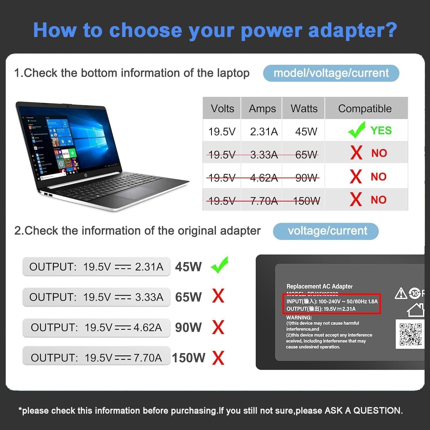 Cargador 45W HP para Laptop con Punta Azul 19.5V 2.31A