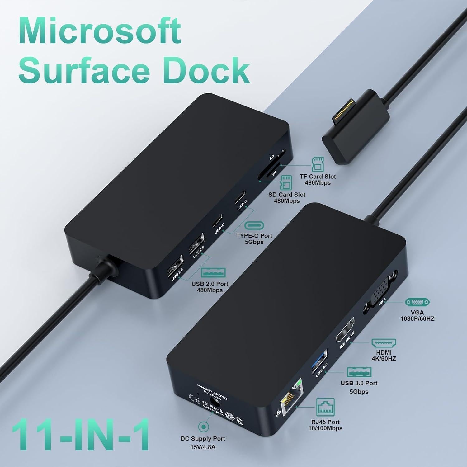 Estación de Acoplamiento Microsoft Surface Dock 11 en 1 4K HDMI