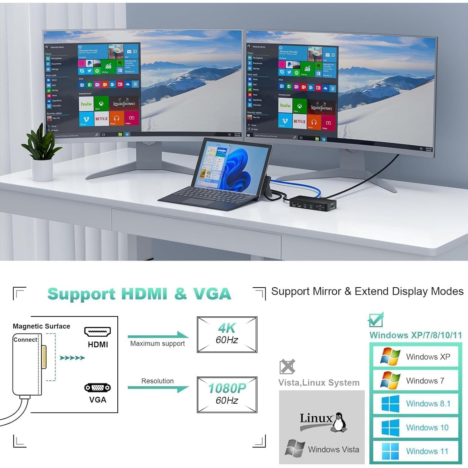Estación de Acoplamiento Microsoft Surface Dock 11 en 1 4K HDMI