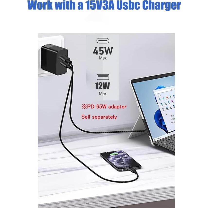 Cable de carga USB-C Gomass 1.8M 15V/3A para Microsoft Surface