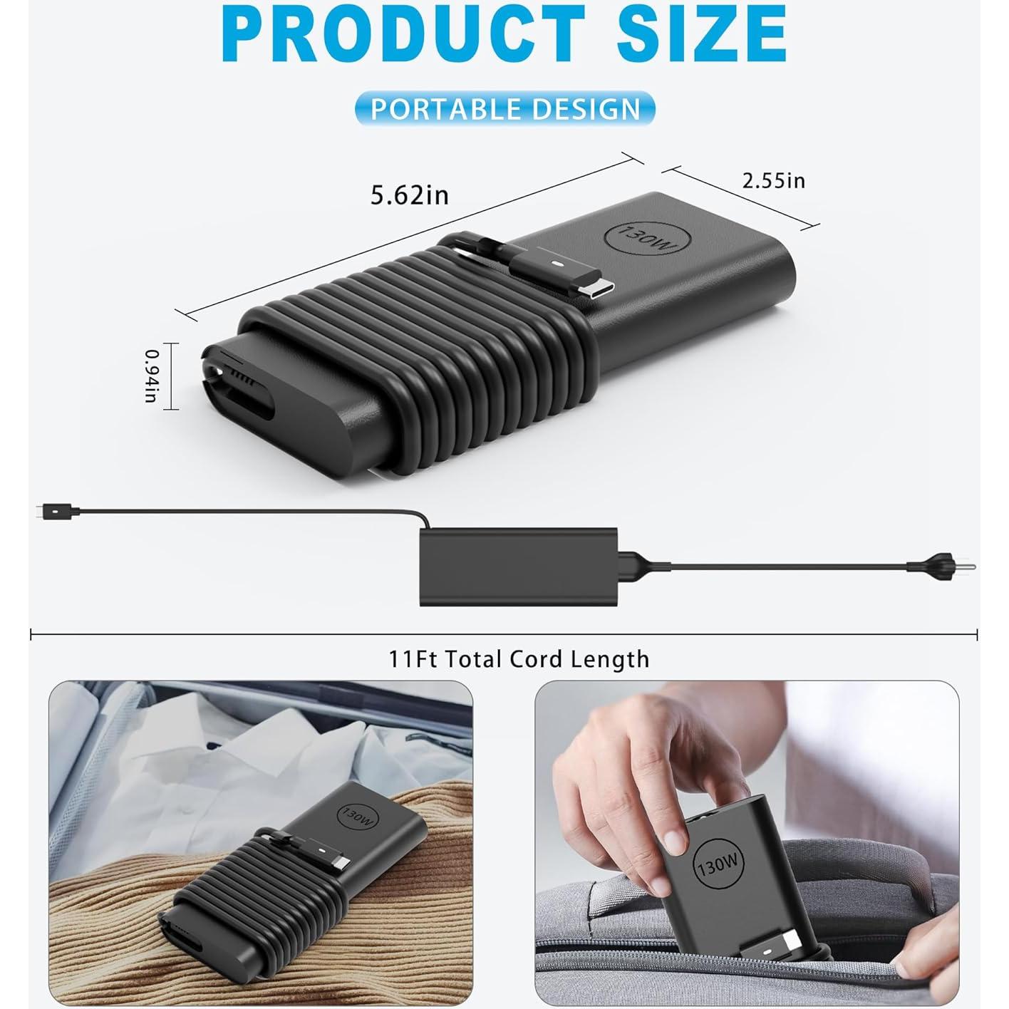 Cargador USB-C 130W NELEBUTO para Dell XPS, Latitude, Precision