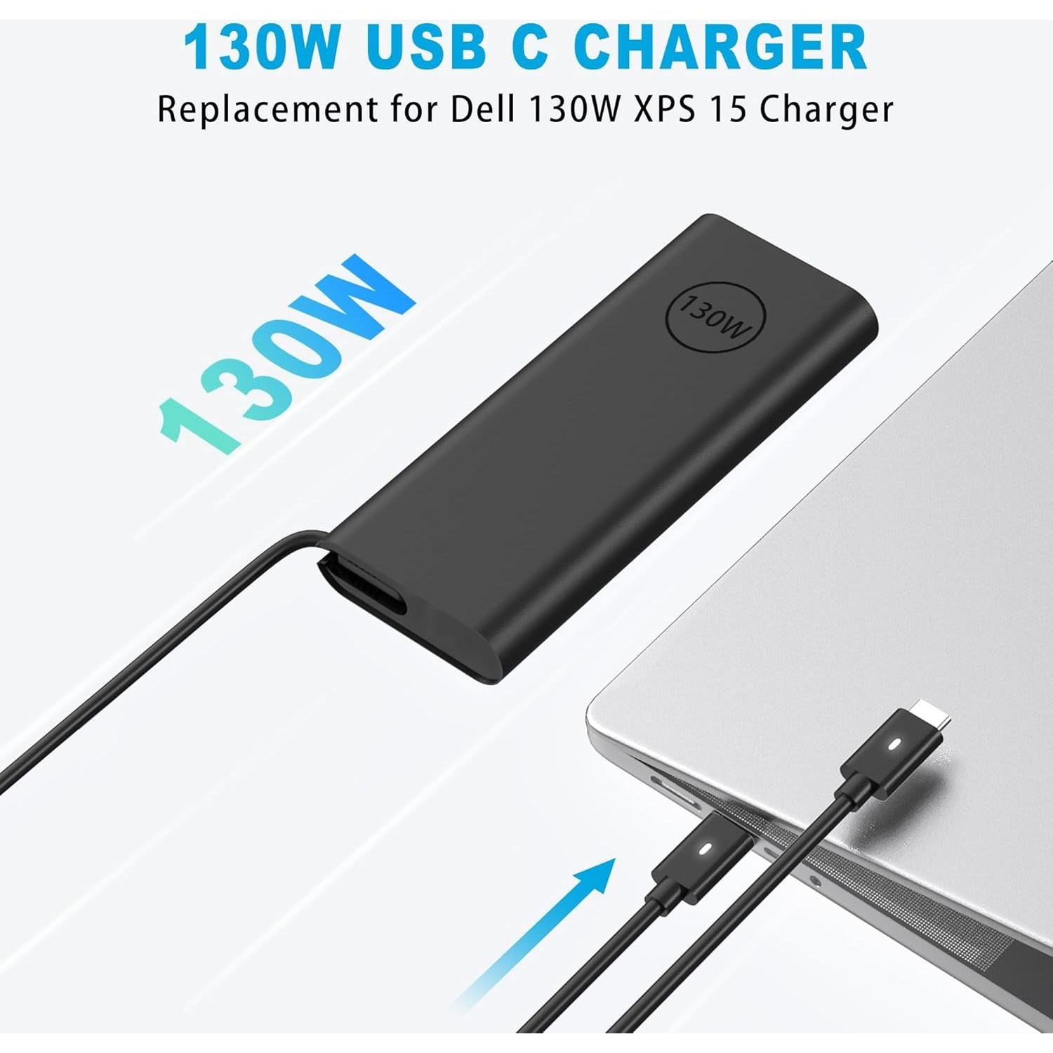 Cargador USB-C 130W NELEBUTO para Dell XPS, Latitude, Precision