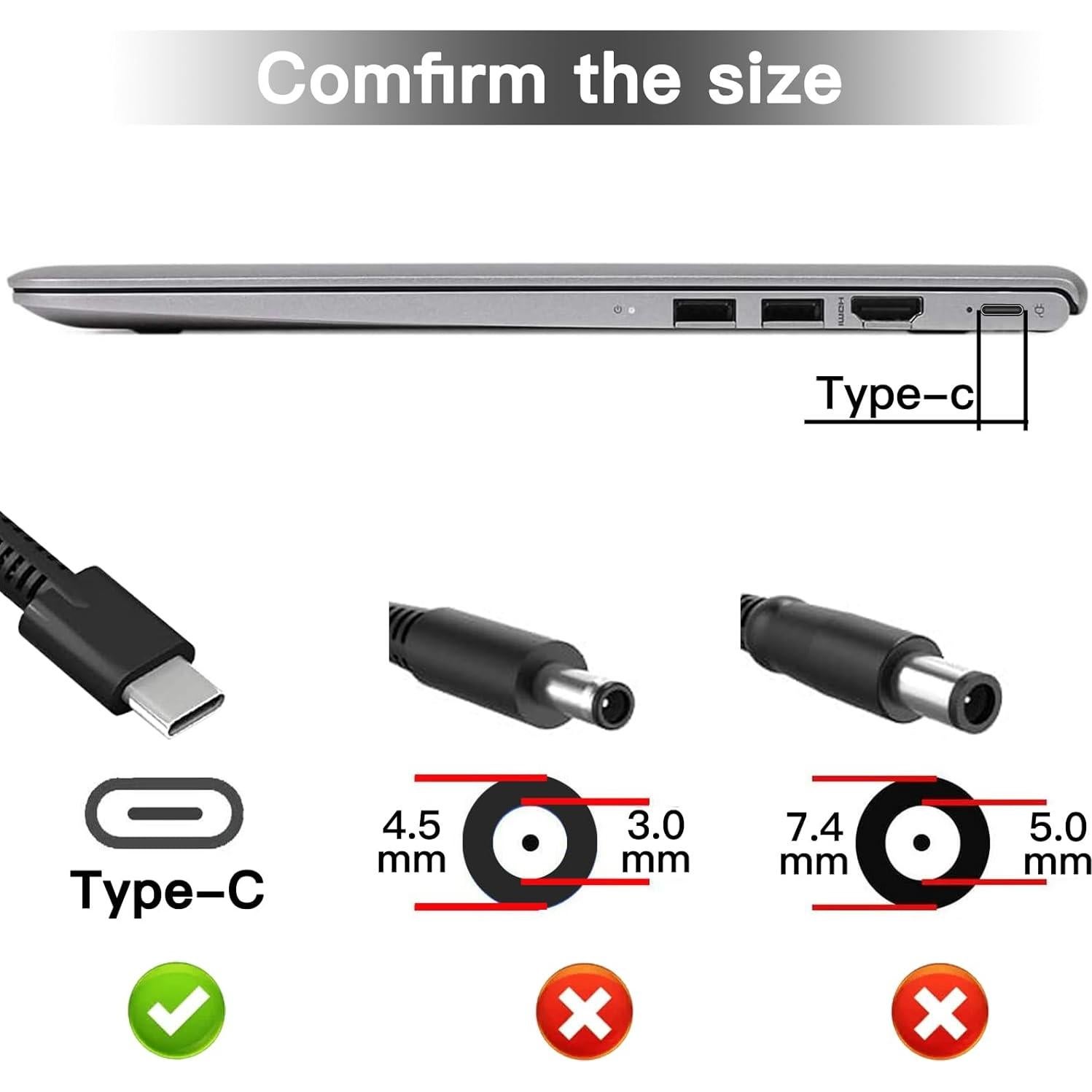Cargador USB C 65W SiKER para Laptop HP - Compatible con Spectre, Chromebook