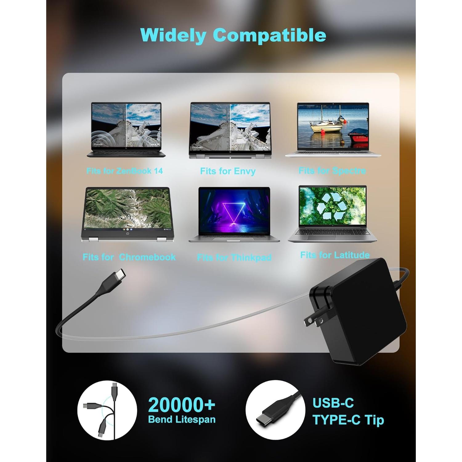 Cargador USB C 65W para Laptop Asus Zenbook y Surface Pro