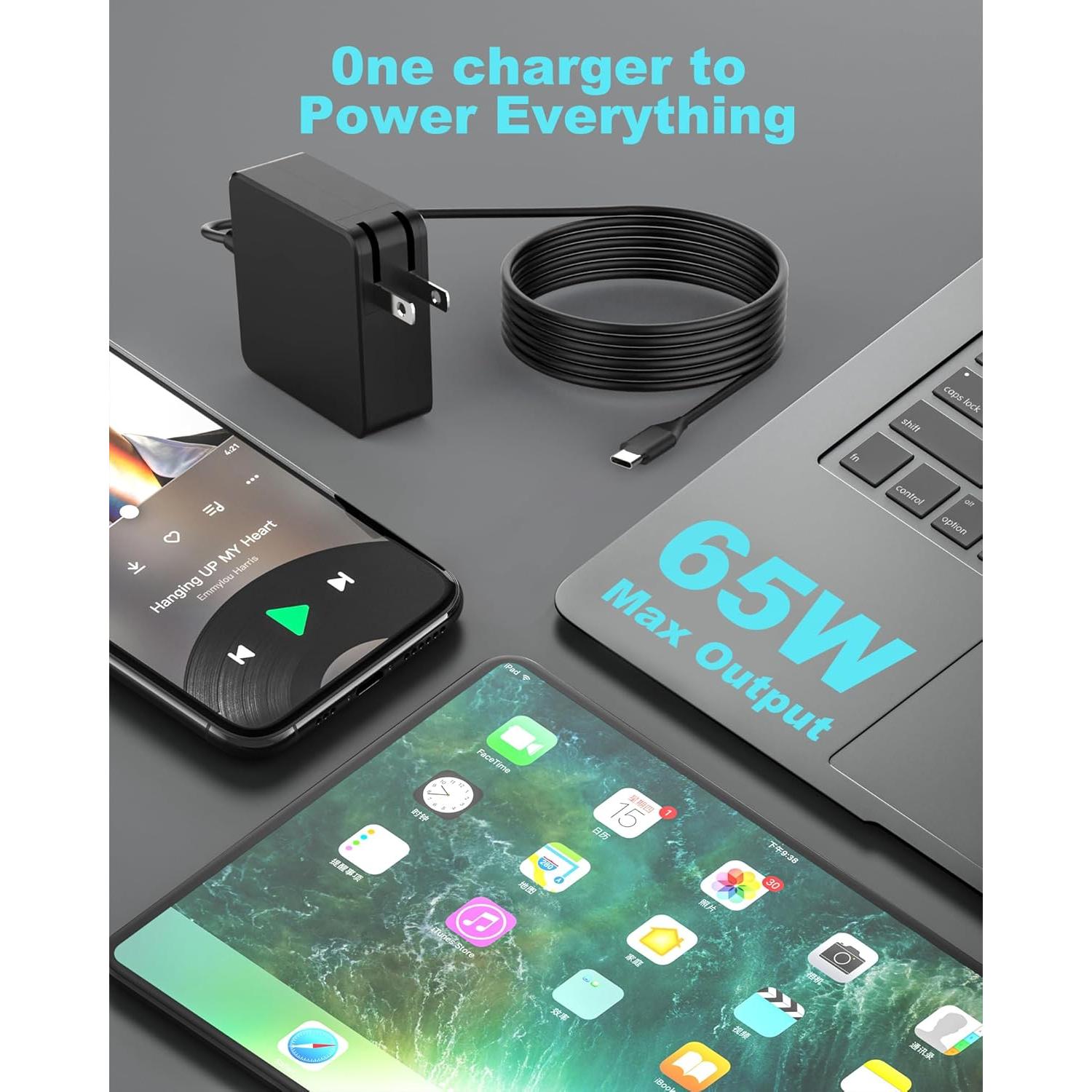 Cargador USB C 65W para Laptop Asus Zenbook y Surface Pro