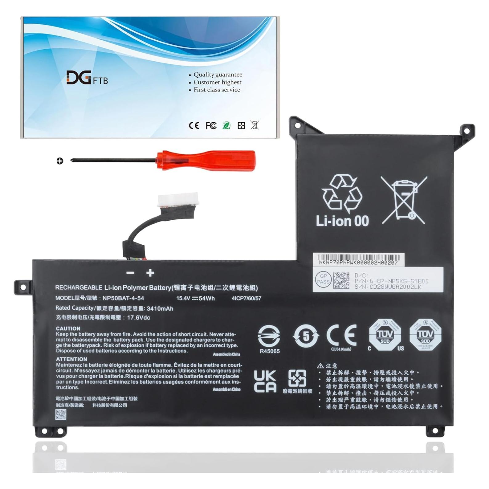 Batería de Reemplazo DGFTB NP50BAT-4-54 para Clevo 15.4V 54Wh