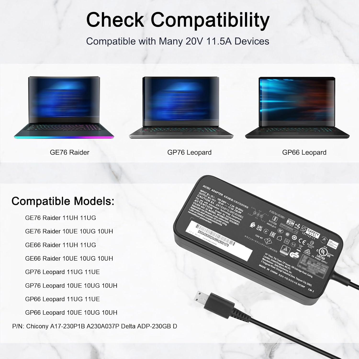 Cargador USB Tipo 240W 20V 12A para Laptops MSI GE76 GE66