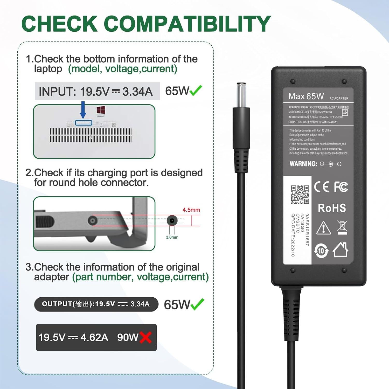 Cargador 65W Dell Inspiron 15 3000/5000 Adaptador CA