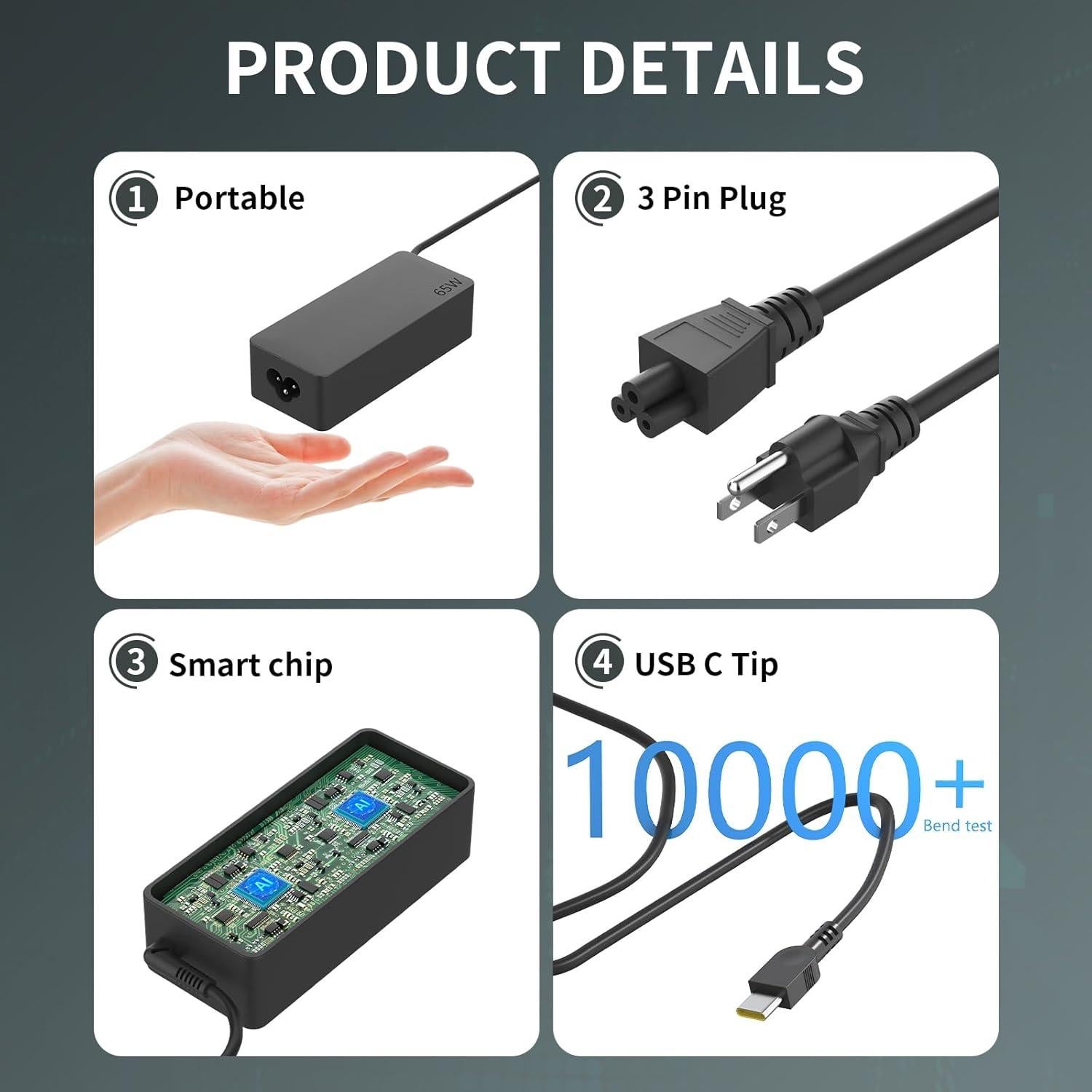 Cargador AC USB C 65W Lenovo ThinkPad ThinkBook Adaptador