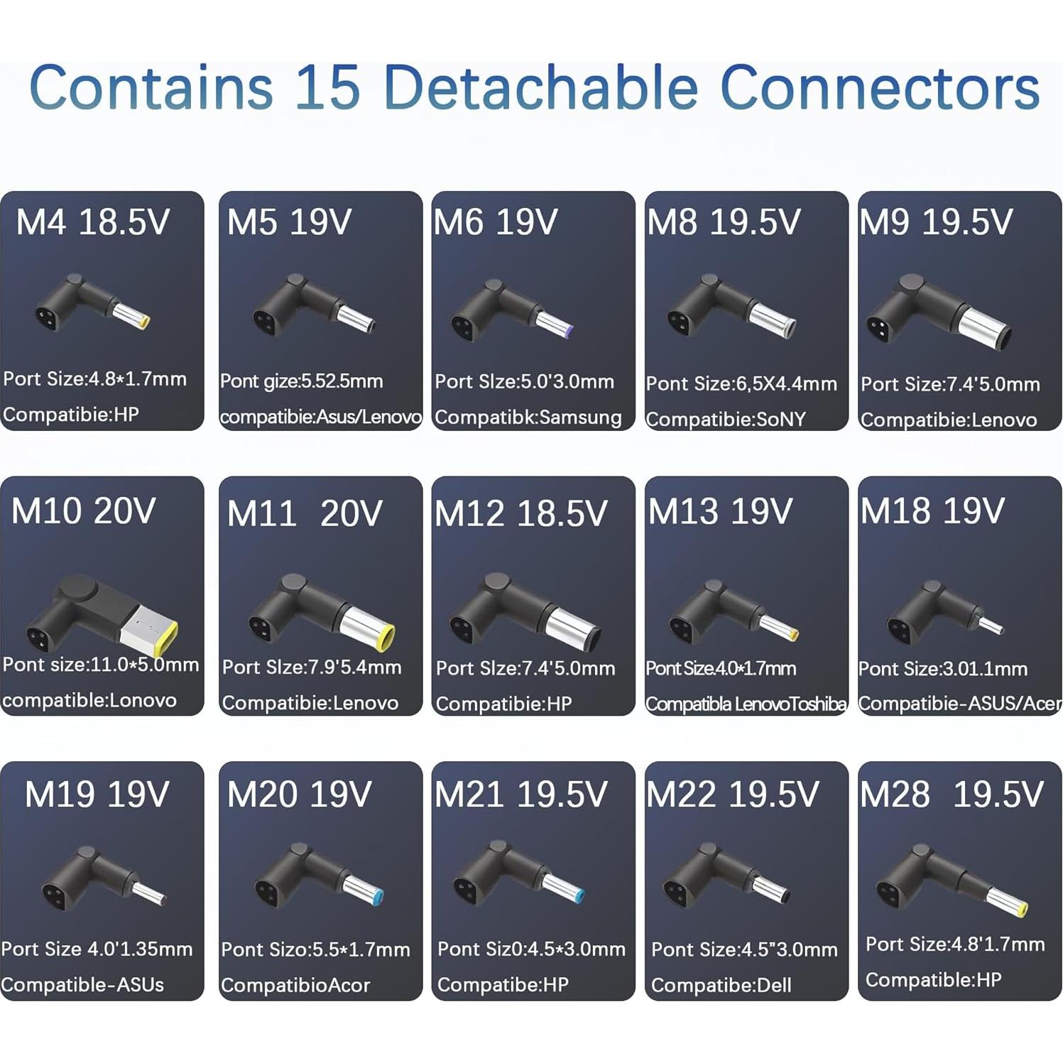 Cargador Universal QFA 90W para Laptop con 15 Puntas