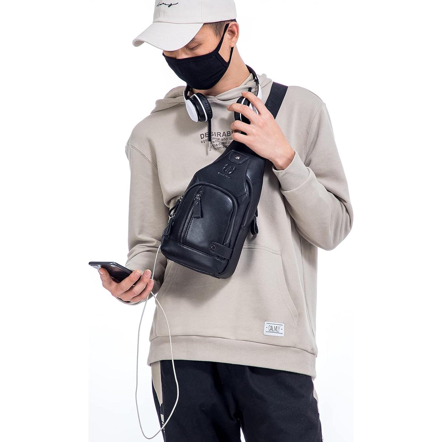 Bolsa de Mensajero de Cuero LUKZIJAES para Hombres 30x7x16cm