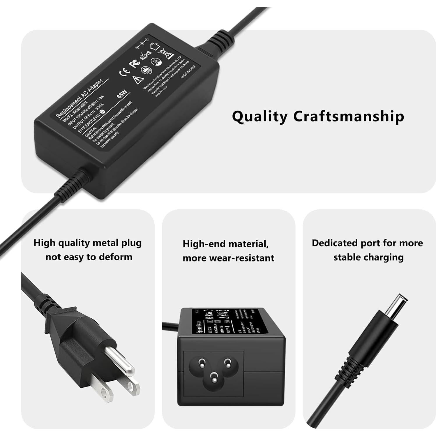 65W AC Laptop Charger Compatible with Dell Inspiron 15-3000 15-5000 15-7000 17-3000 17-5000 17-7000 13-5000 13-7000 11-3000 2 in 1 Series 3558 3181 5558 5559 5567 5100 5535 Adapter Power Cord