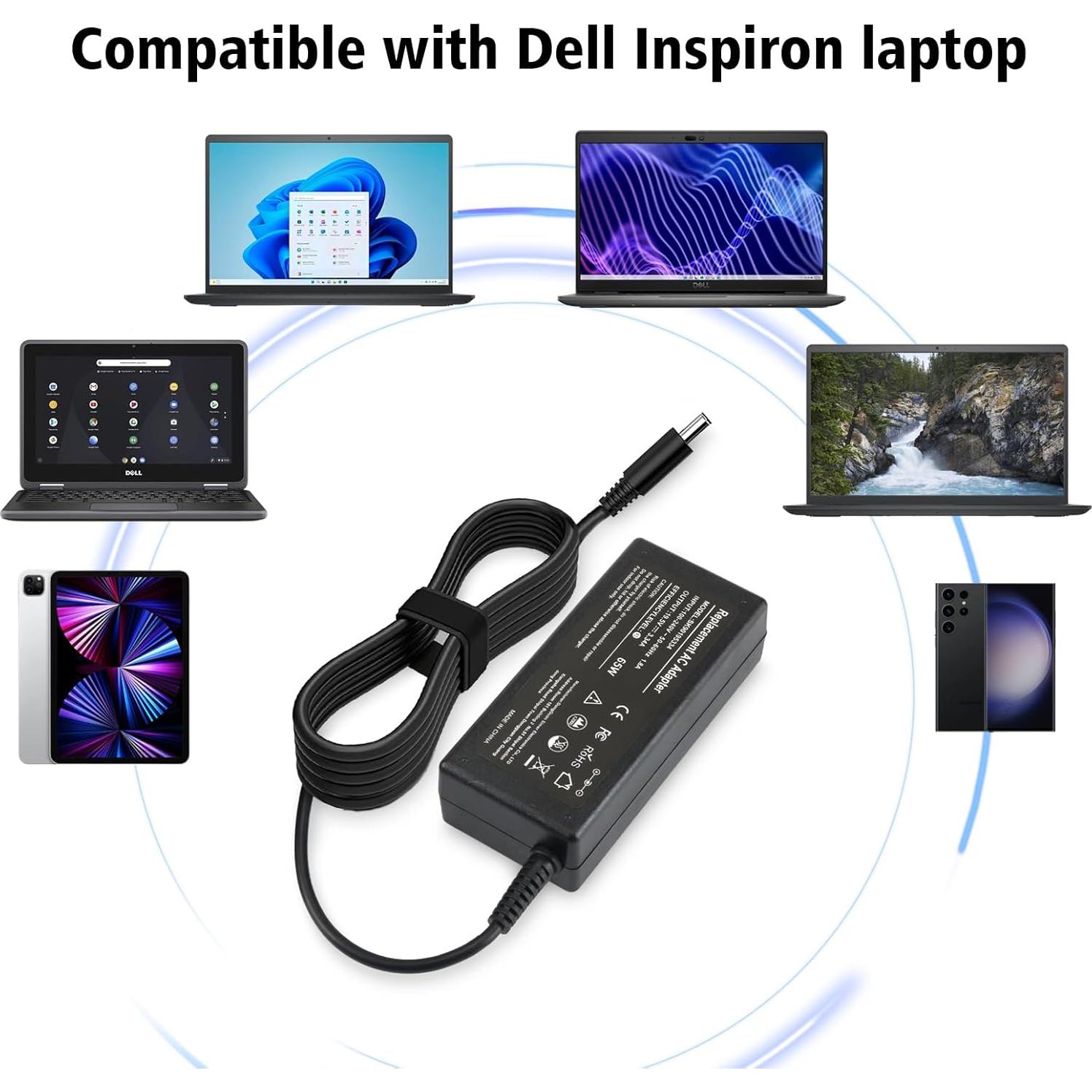 65W AC Laptop Charger Compatible with Dell Inspiron 15-3000 15-5000 15-7000 17-3000 17-5000 17-7000 13-5000 13-7000 11-3000 2 in 1 Series 3558 3181 5558 5559 5567 5100 5535 Adapter Power Cord