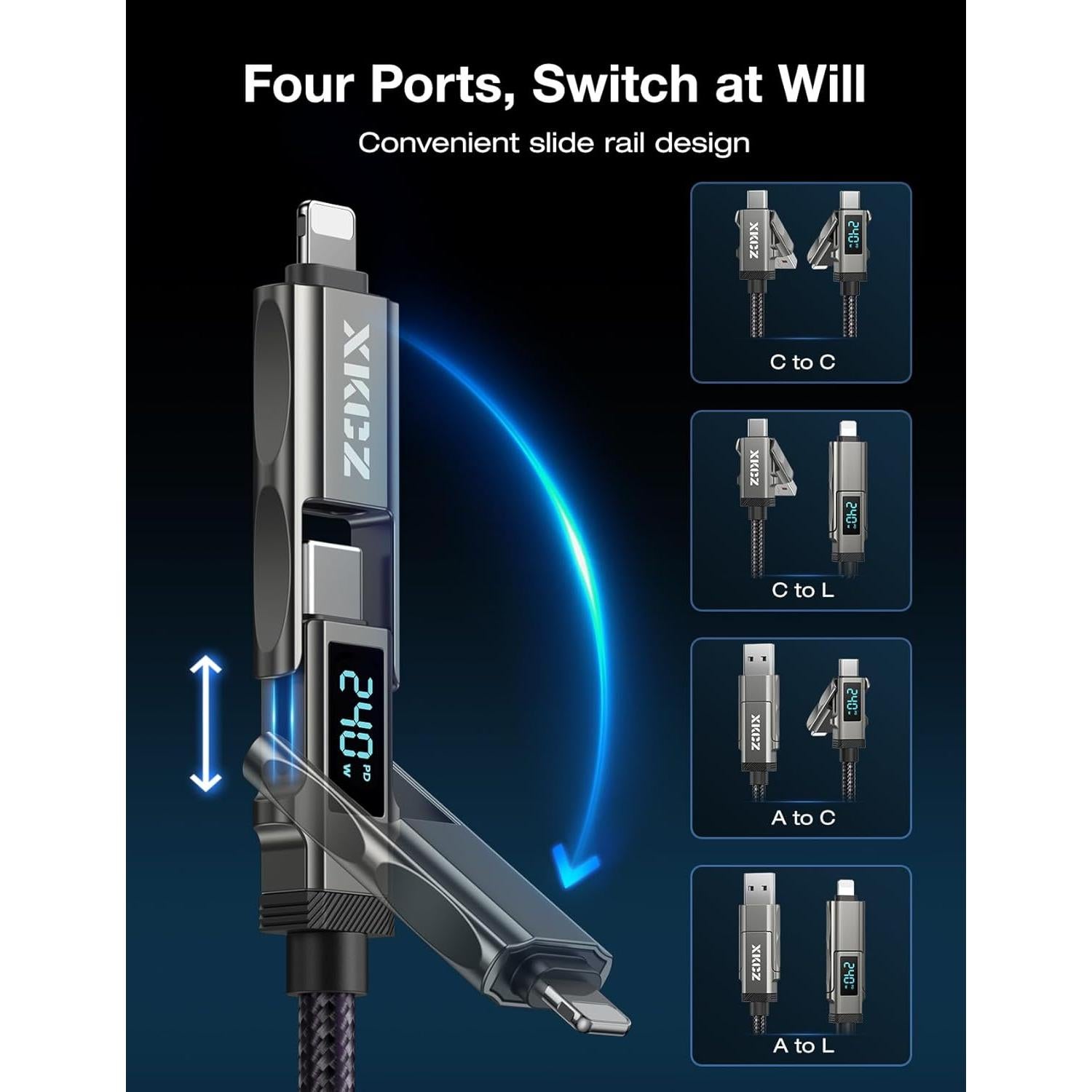 Cable USB C 4 en 1 XKCZ 240W 1.52m Carga Rápida y Datos