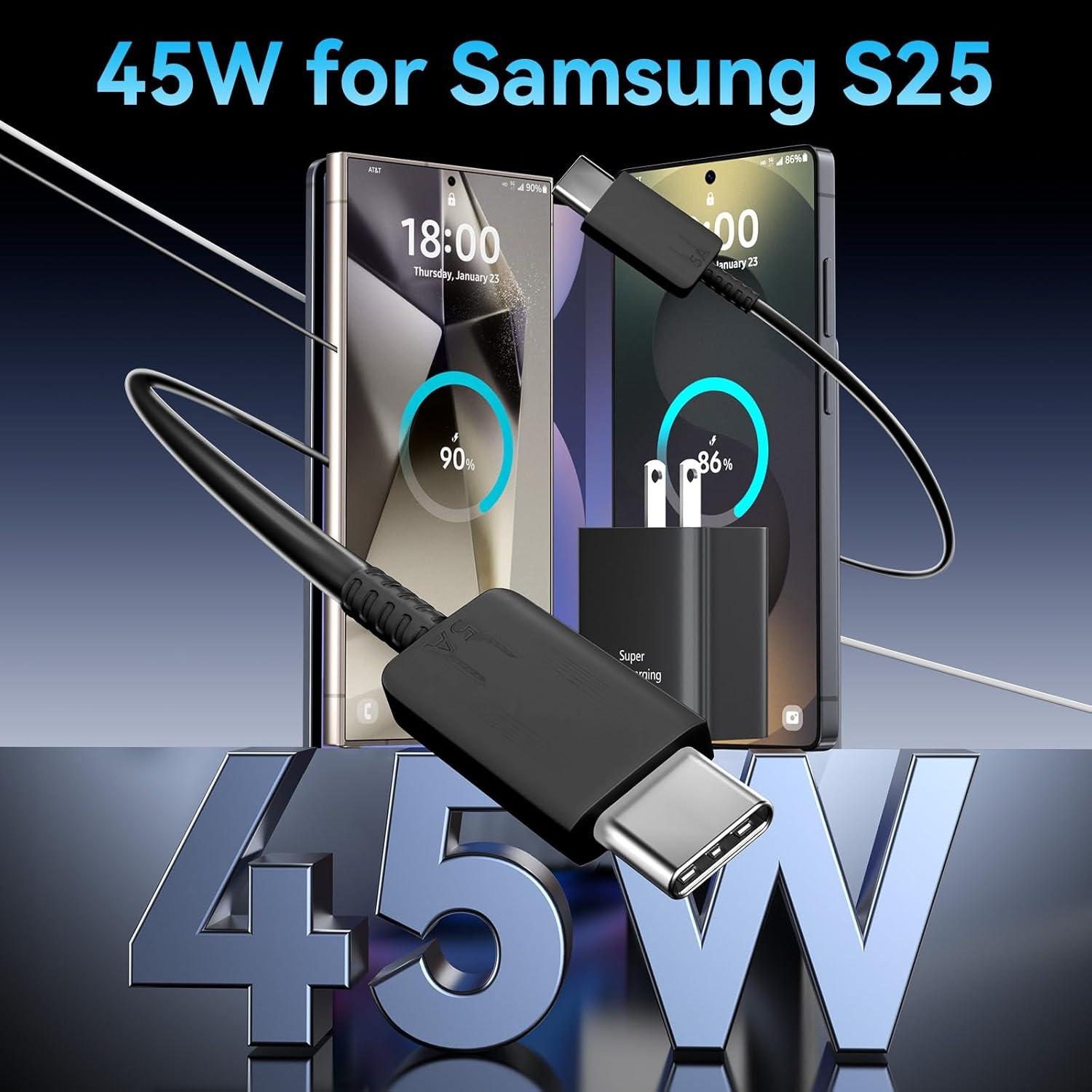 Cargador Rápido Samsung 45W USB C 2 Puertos + 2 Cables 10FT