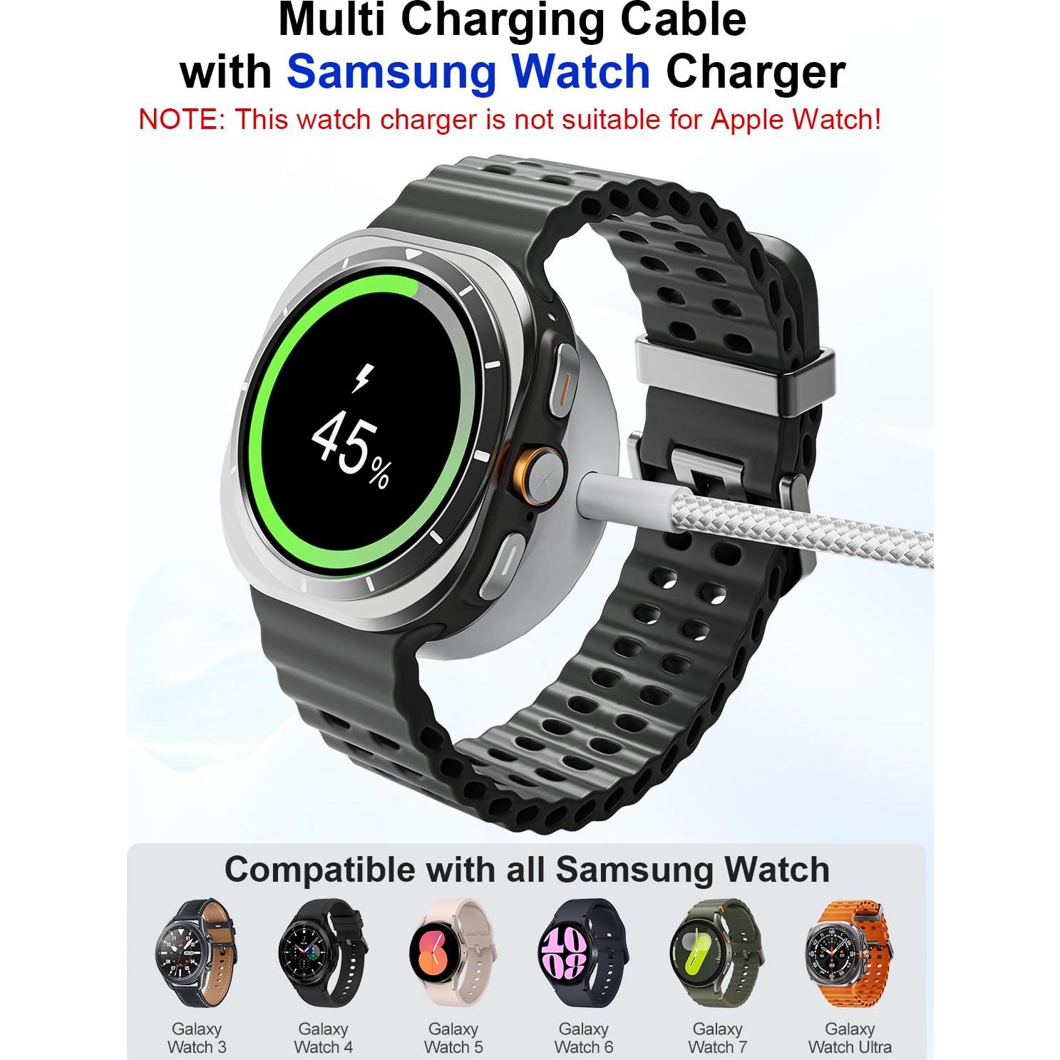 Cable de carga múltiple 4-en-2 100W para Samsung Watch 3m