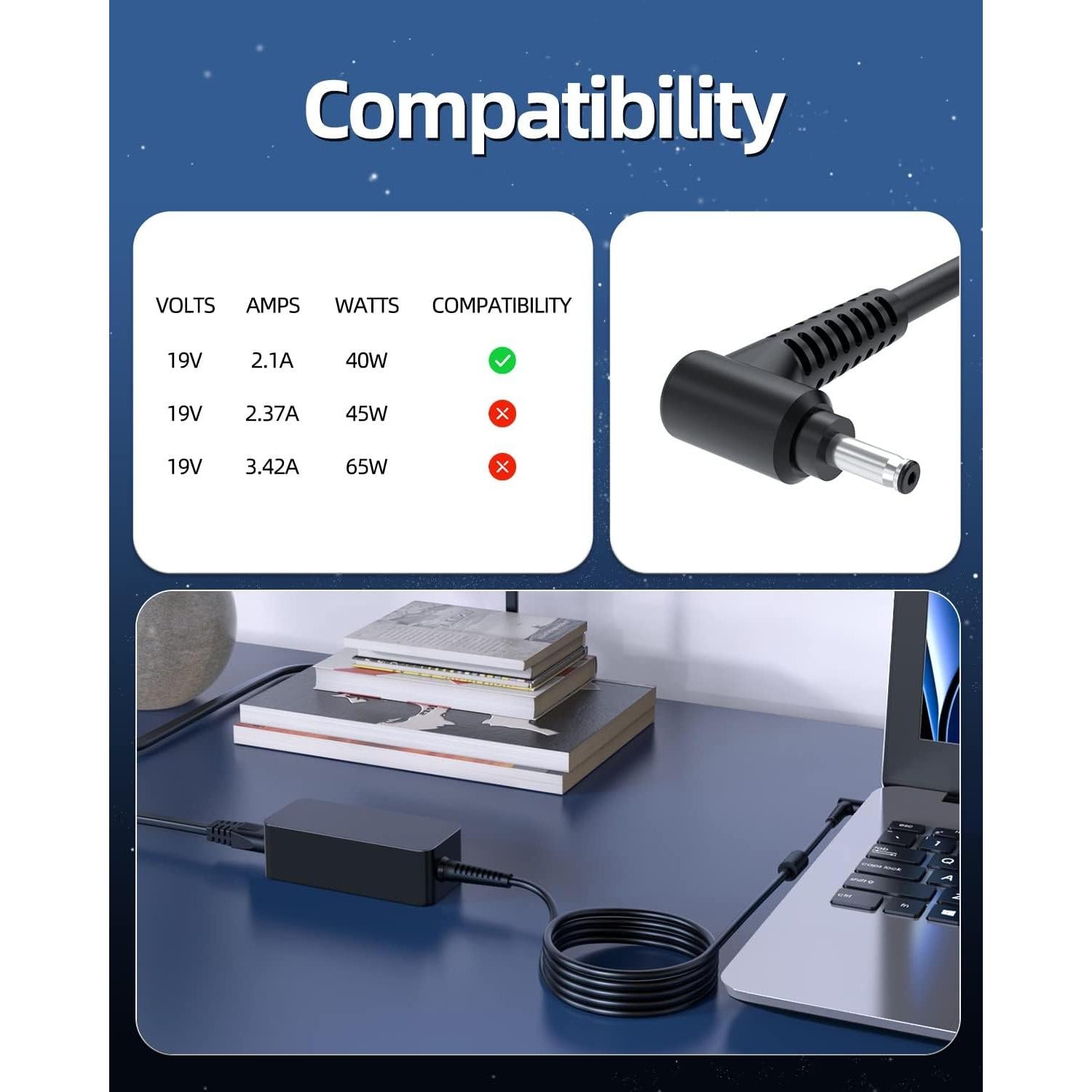 Cargador de CA Superer 40W 19V para Samsung Notebook