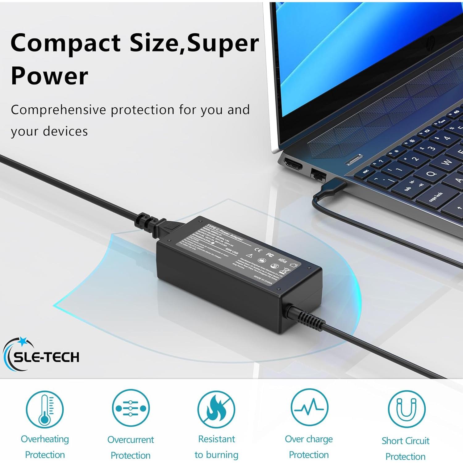 Cargador USB C 65W SLE-TECH Compatible con HP Chromebook 14